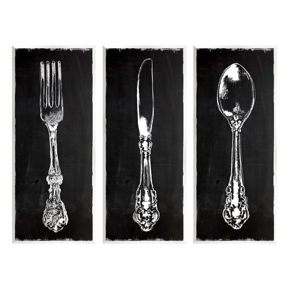Stupell Industries Vintage Silverware Cutlery Kitchen Utensils Fork Spoon Graphic Art Unframed Art Print Wall Art, Set of 3, Design by Carol Robinson