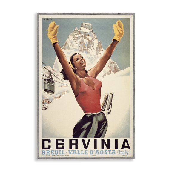 Stupell Industries Vintage Ski Cervinia Gray Framed Giclee Art design by Marcus Jules, 18 x 12