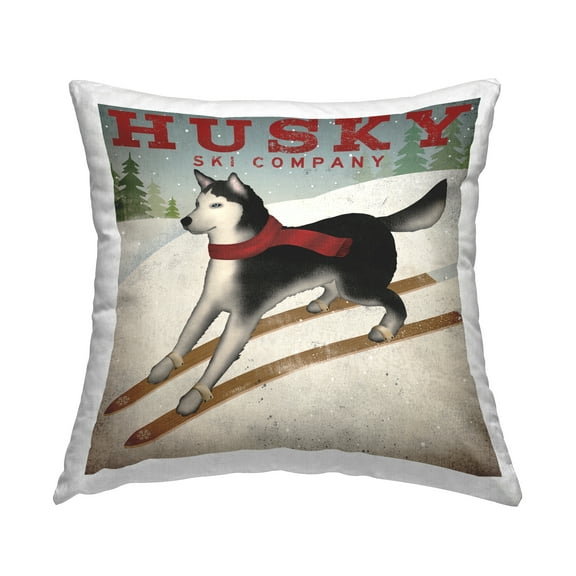 Stupell Industries Vintage Ski Company Husky Dog Snowy Slopes Design by Ryan Fowler Throw Pillow