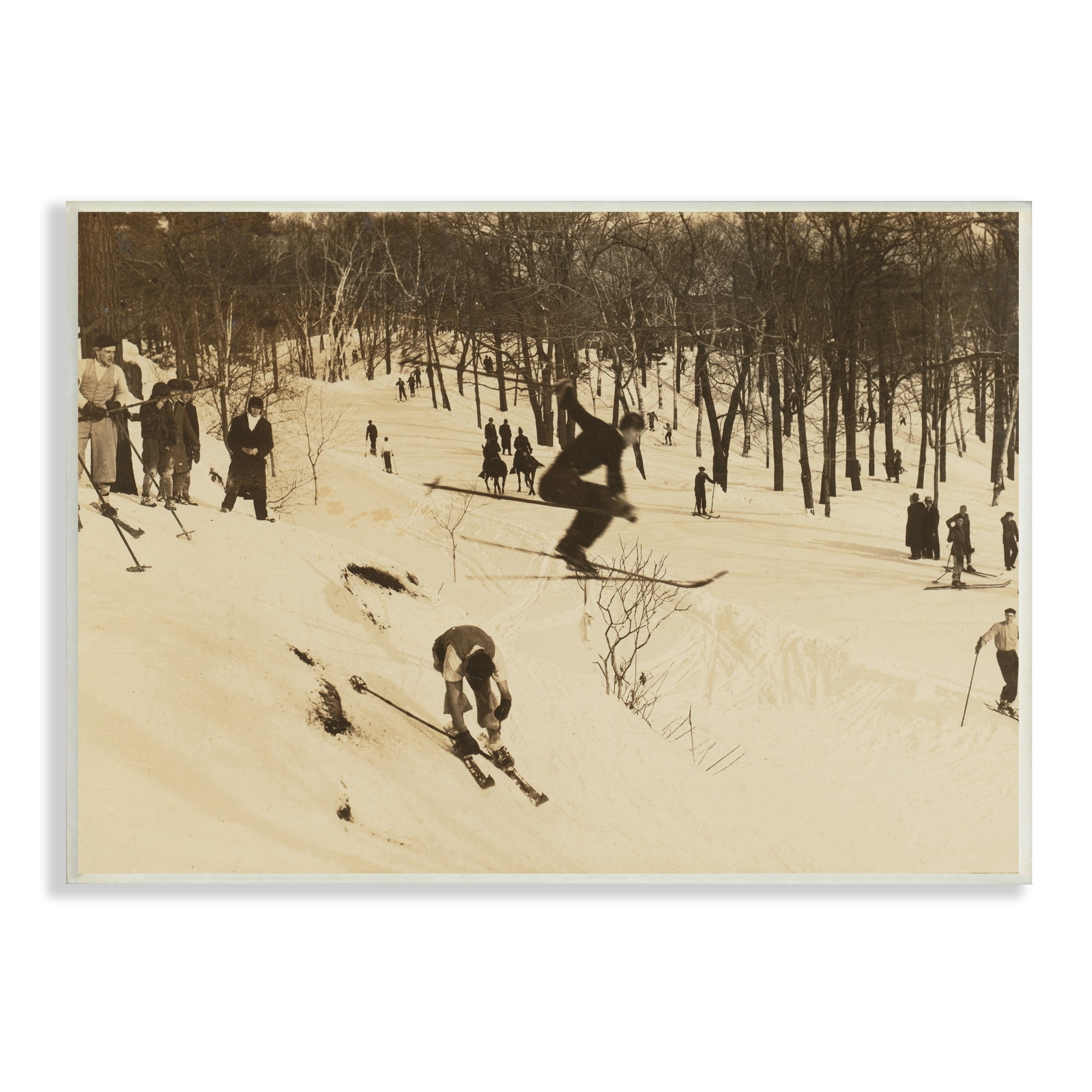 Stupell Industries Vintage Ski Slopes Winter Athletes Sepia Tone Photography, 15 x 10, Design by Wild Apple Portfolio