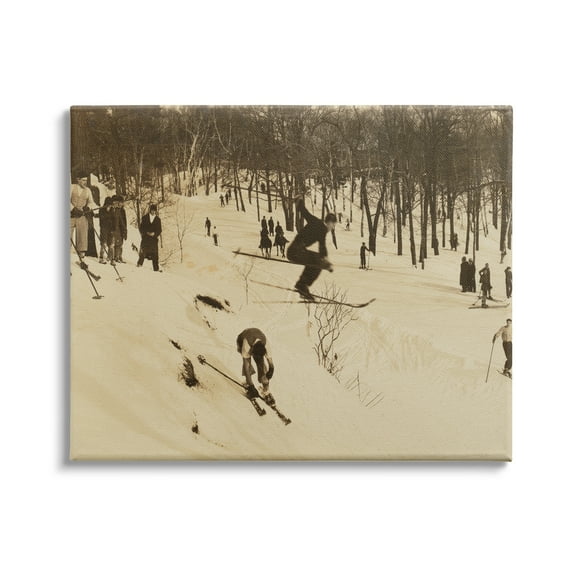 Stupell Industries Vintage Ski Slopes Winter Athletes Sepia Tone Photography, 48 x 36, Design by Wild Apple Portfolio