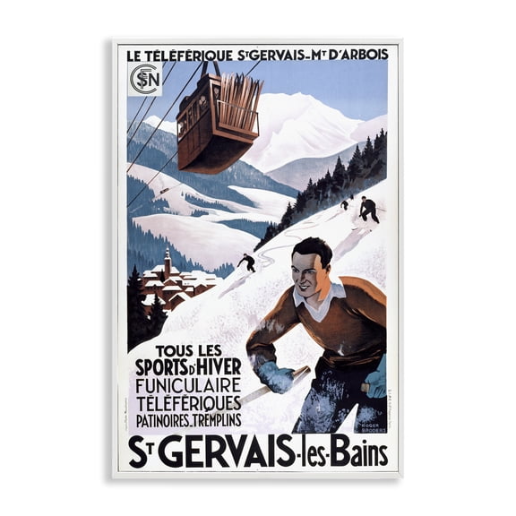 Stupell Industries Vintage Skiing Slopes Poster Advertisements Painting White Framed Art Print Wall Art, 12 x 18