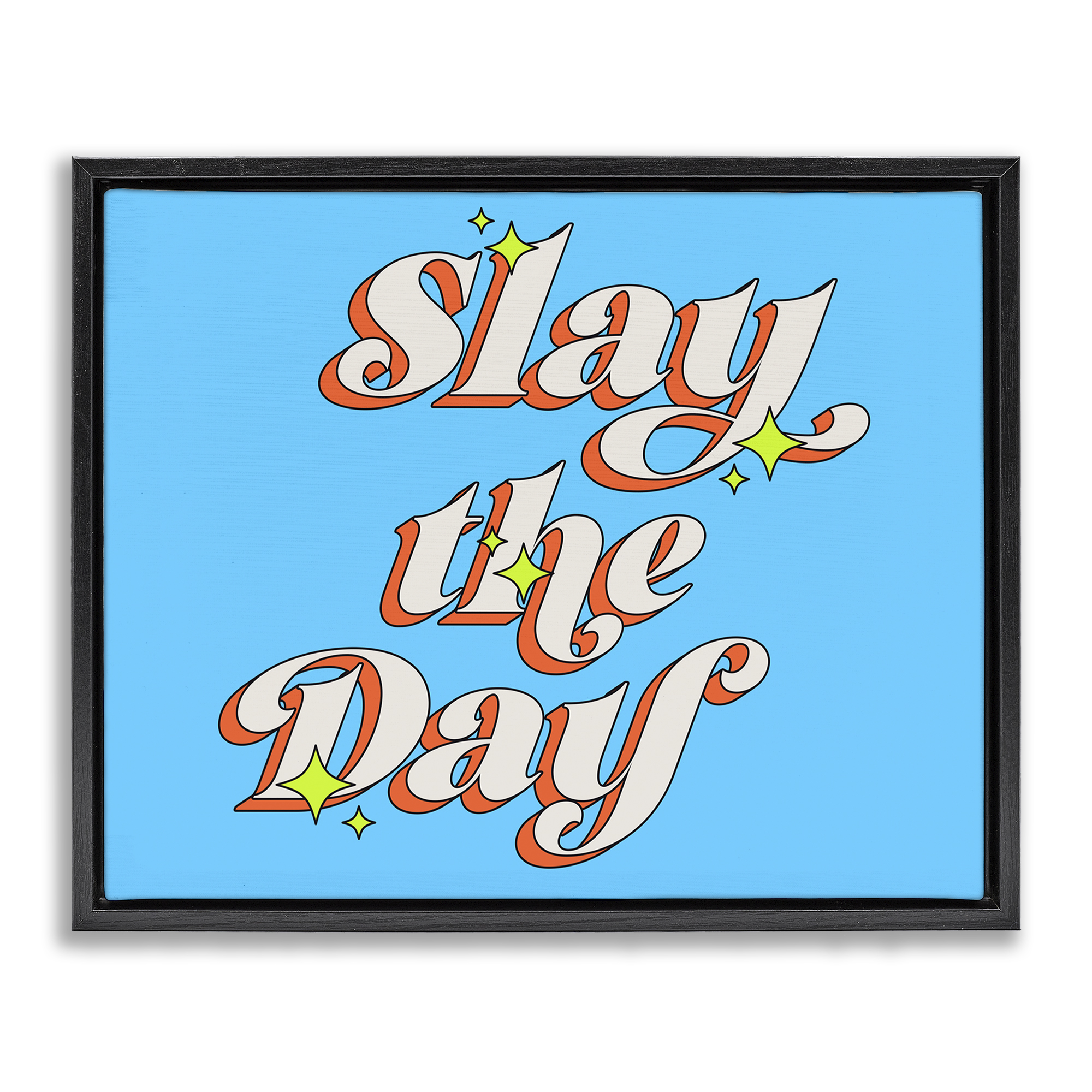 Stupell Industries Vintage Slay The Day Text & Numbers Painting Black Floater Framed Canvas Art Print Wall Art, 21 x 17