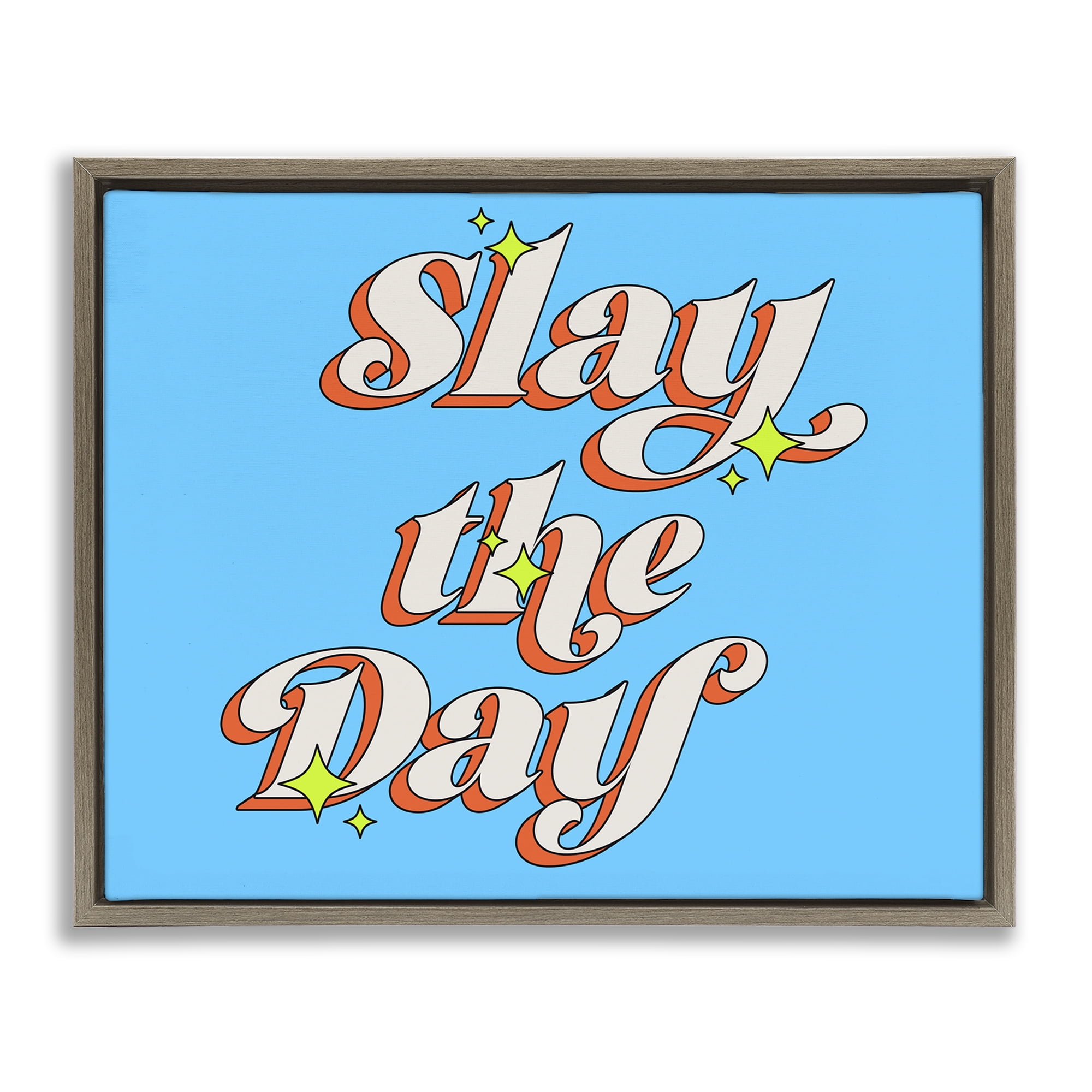 Stupell Industries Vintage Slay The Day Text & Numbers Painting Brown Floater Framed Canvas Art Print Wall Art, 31 x 25