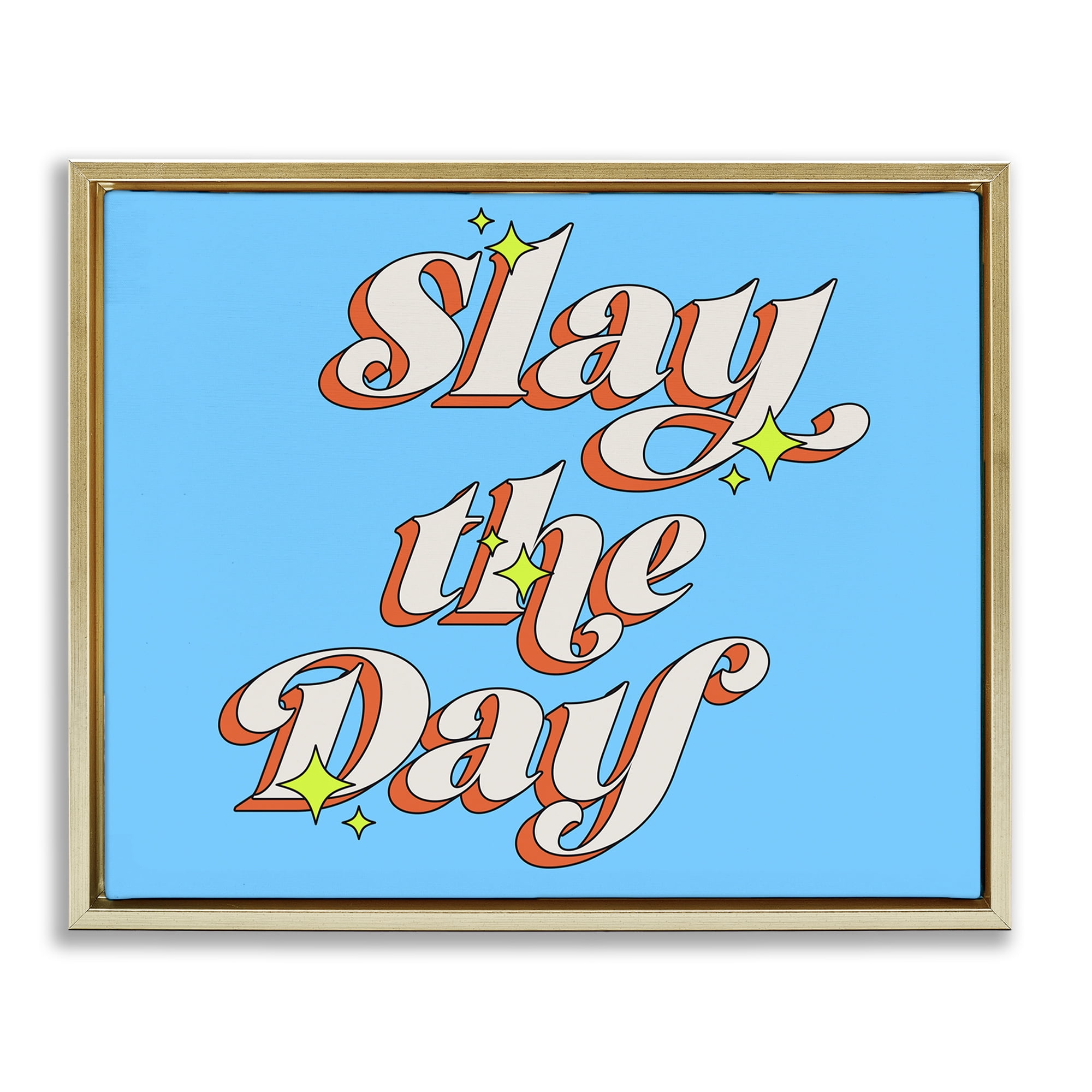 Stupell Industries Vintage Slay The Day Text & Numbers Painting Gold Floater Framed Canvas Art Print Wall Art, 31 x 25