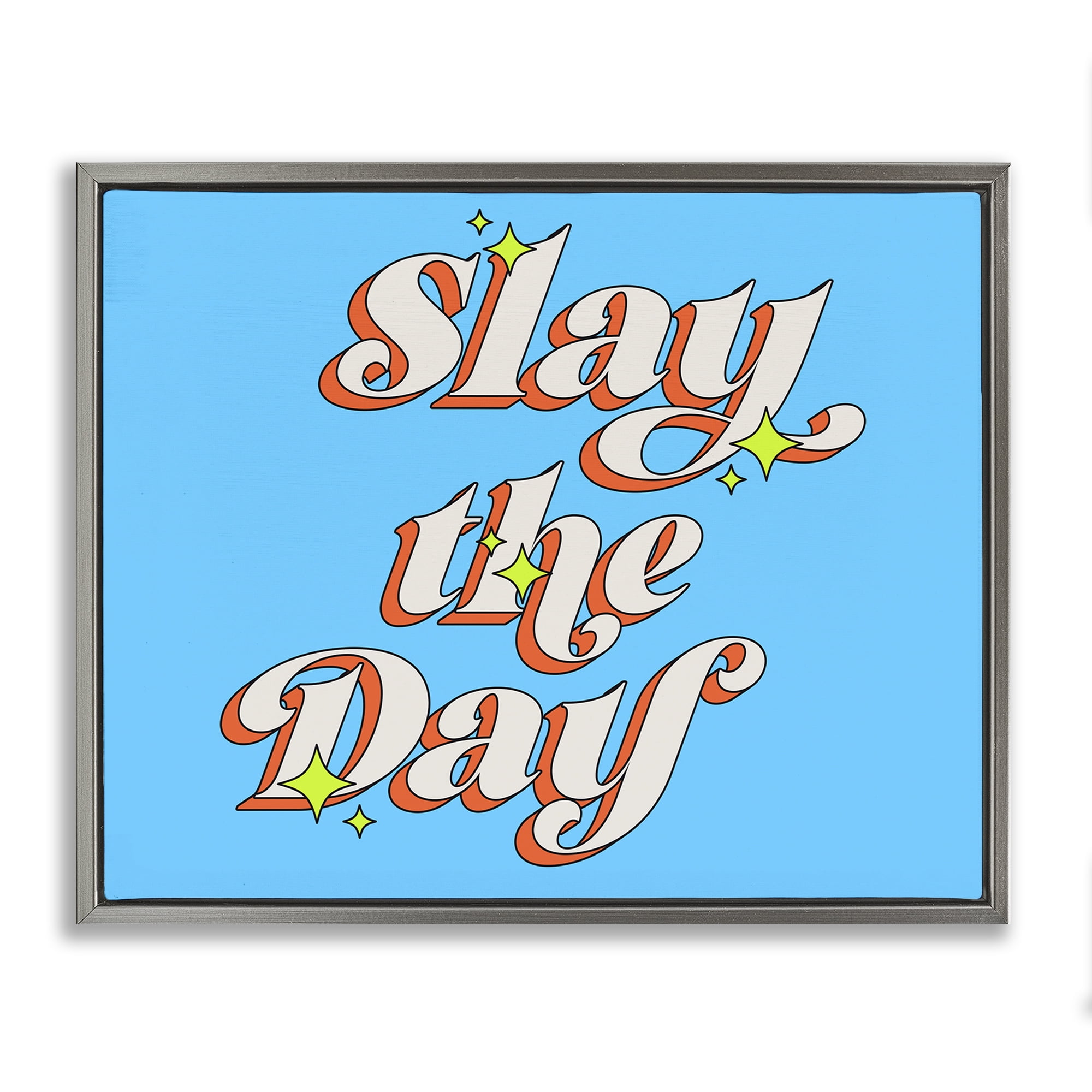 Stupell Industries Vintage Slay The Day Text & Numbers Painting Gray Floater Framed Canvas Art Print Wall Art, 31 x 25