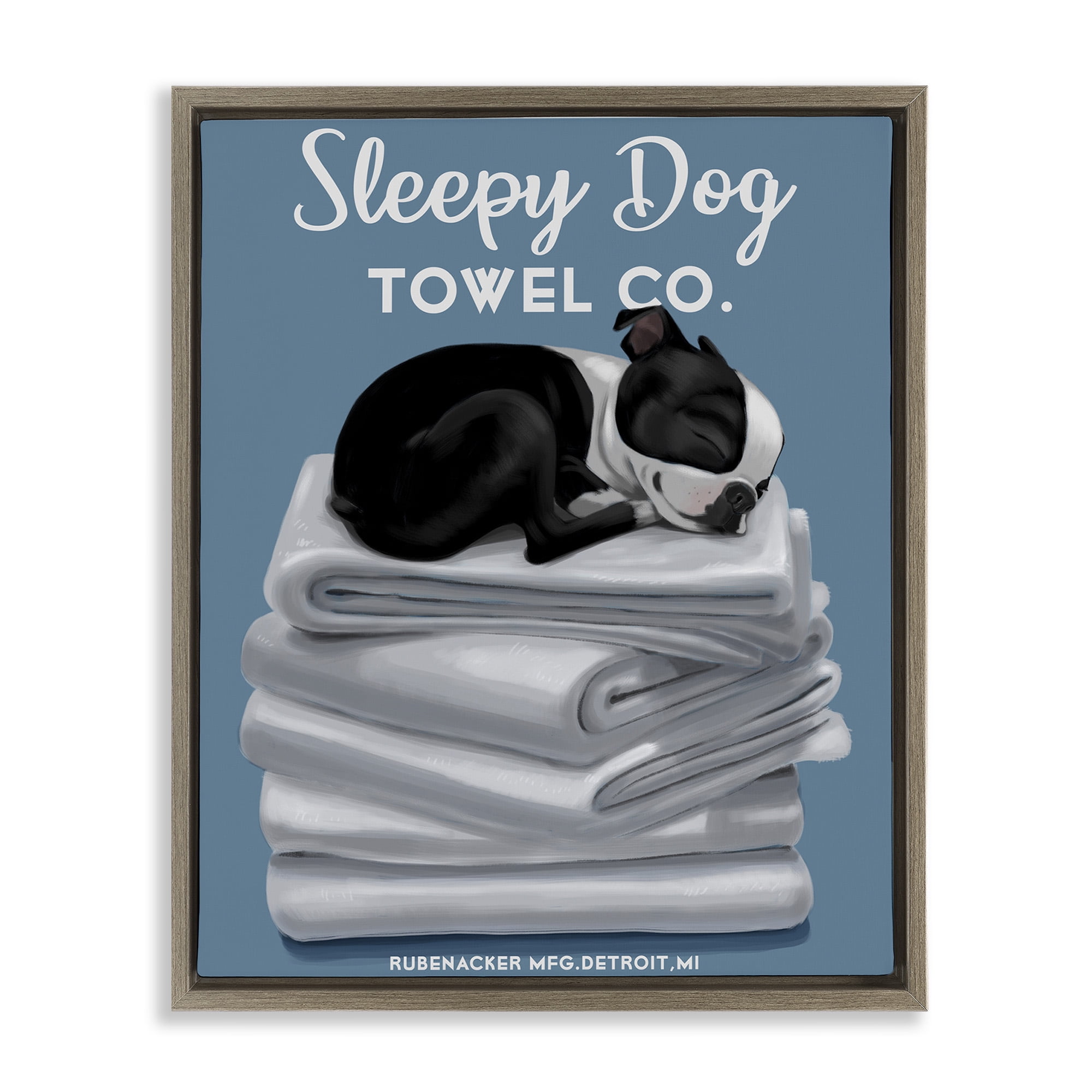 Stupell Industries Vintage Sleepy Dog Towel Co Animals & Insects Painting Brown Floater Framed Canvas Art Print Wall Art, 25 x 31
