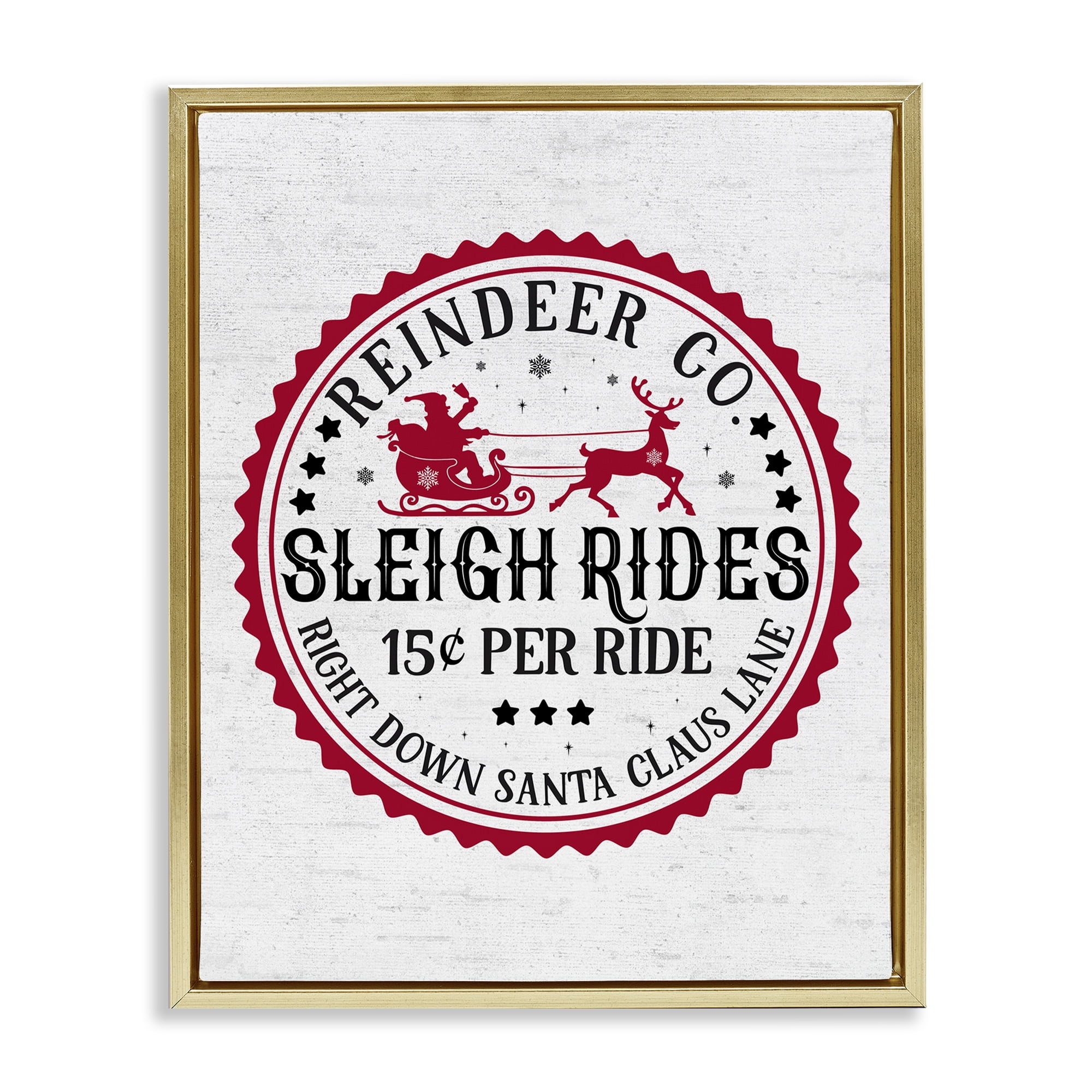 Stupell Industries Vintage Sleigh Rides Holiday Painting Gold Floater Framed Art Print Wall Art, 17 x 21