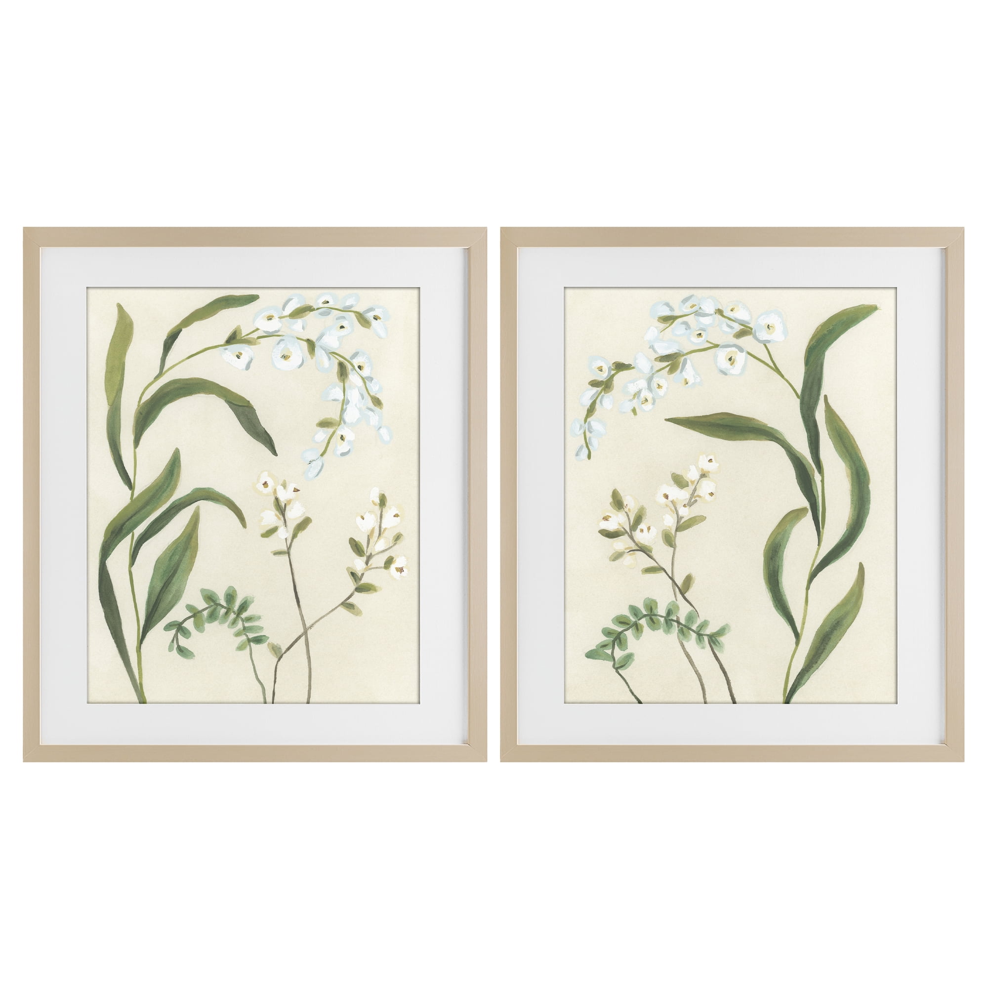 Stupell Industries Vintage Snowdrop Stems 2 Piece Birch Framed Print Under Glass Set, design by June Erica Vess