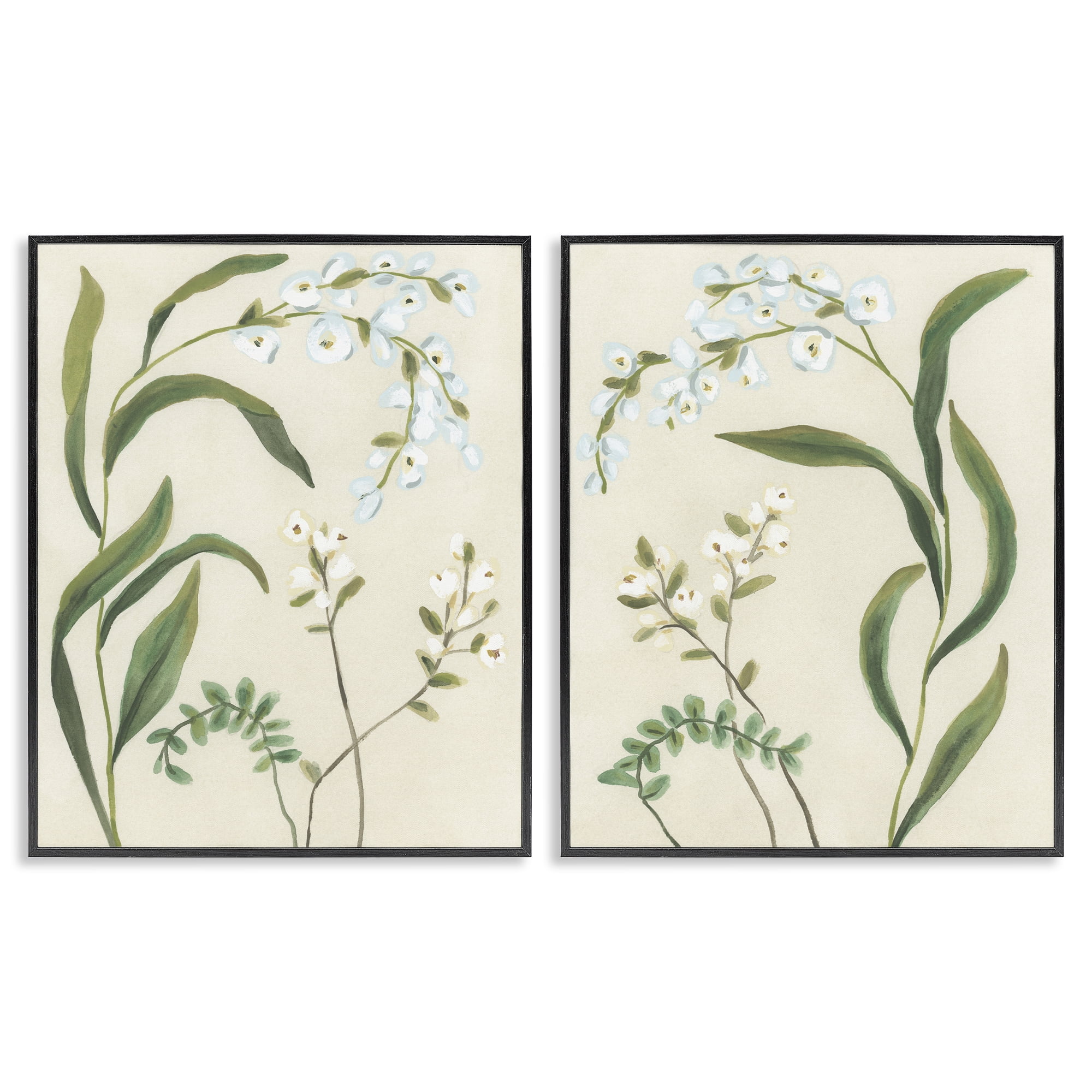 Stupell Industries Vintage Snowdrop Stems 2 Piece Black Framed Giclee Art Set, design by June Erica Vess