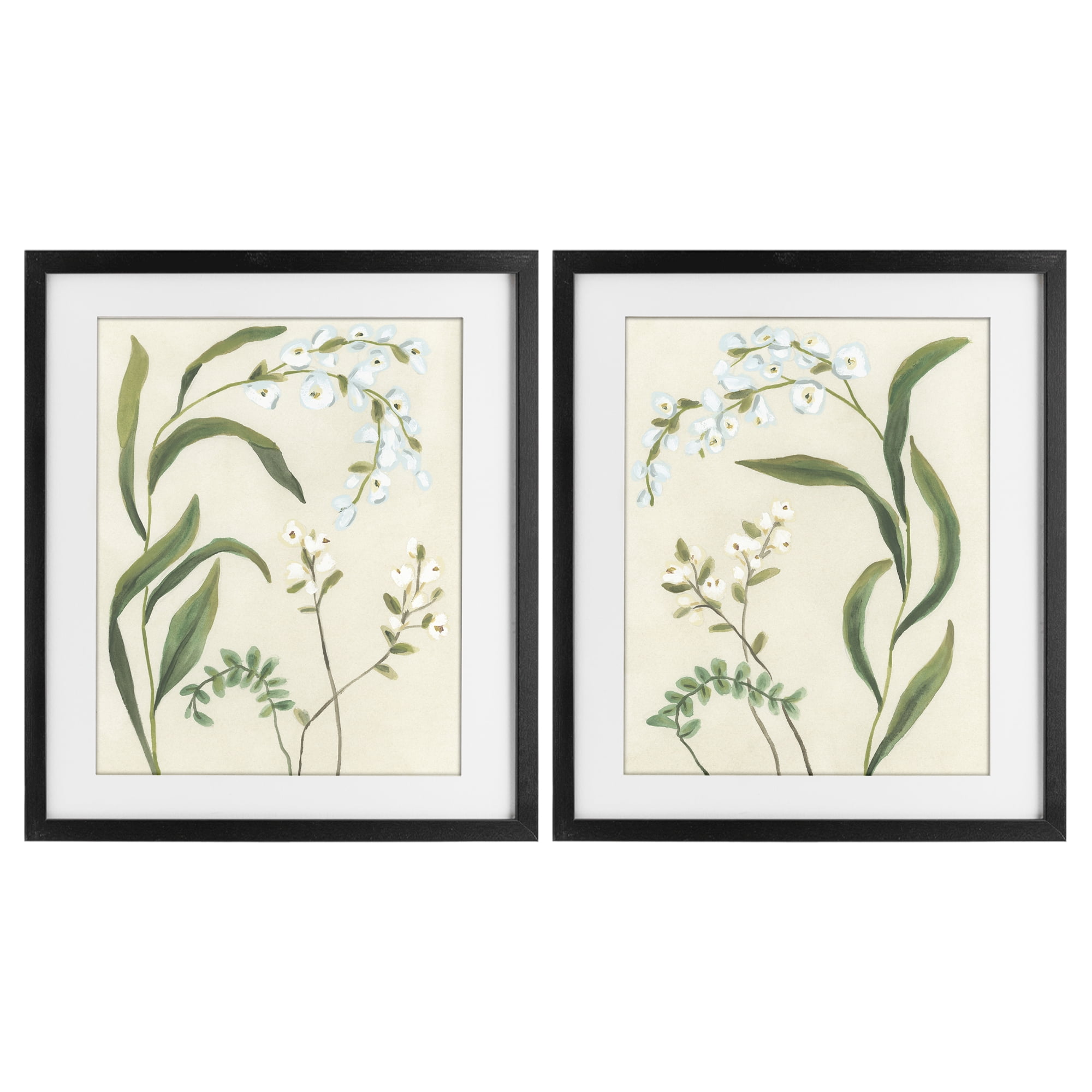 Stupell Industries Vintage Snowdrop Stems 2 Piece Black Framed Print Under Glass Set, design by June Erica Vess