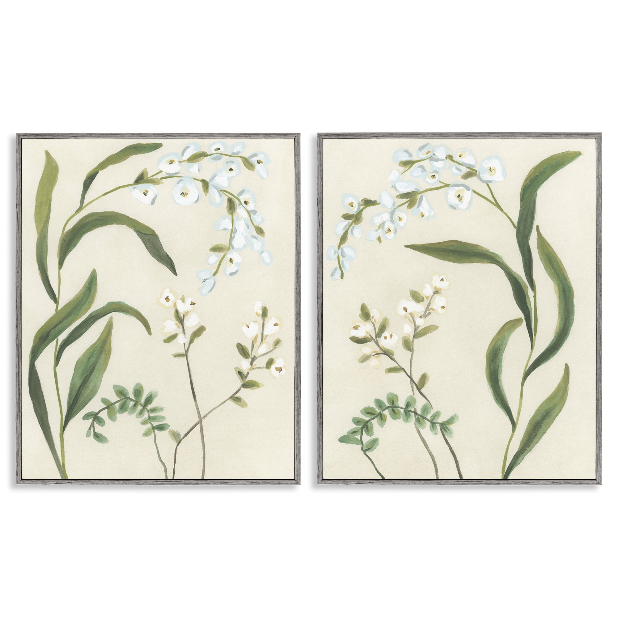 Stupell Industries Vintage Snowdrop Stems 2 Piece Gray Framed Giclee Art Set, design by June Erica Vess