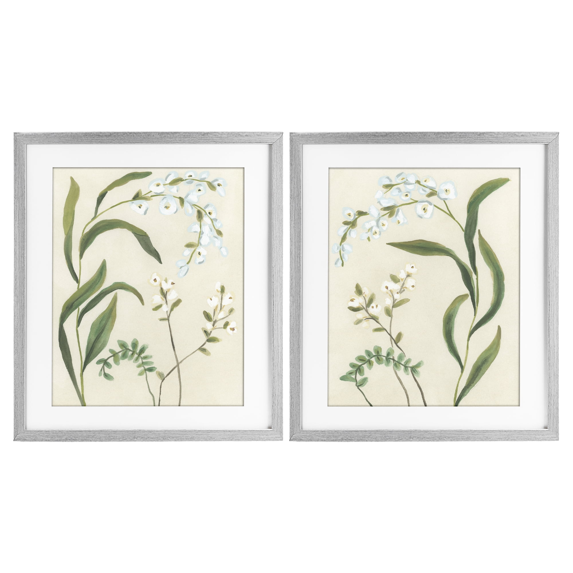 Stupell Industries Vintage Snowdrop Stems 2 Piece Gray Framed Print Under Glass Set, design by June Erica Vess