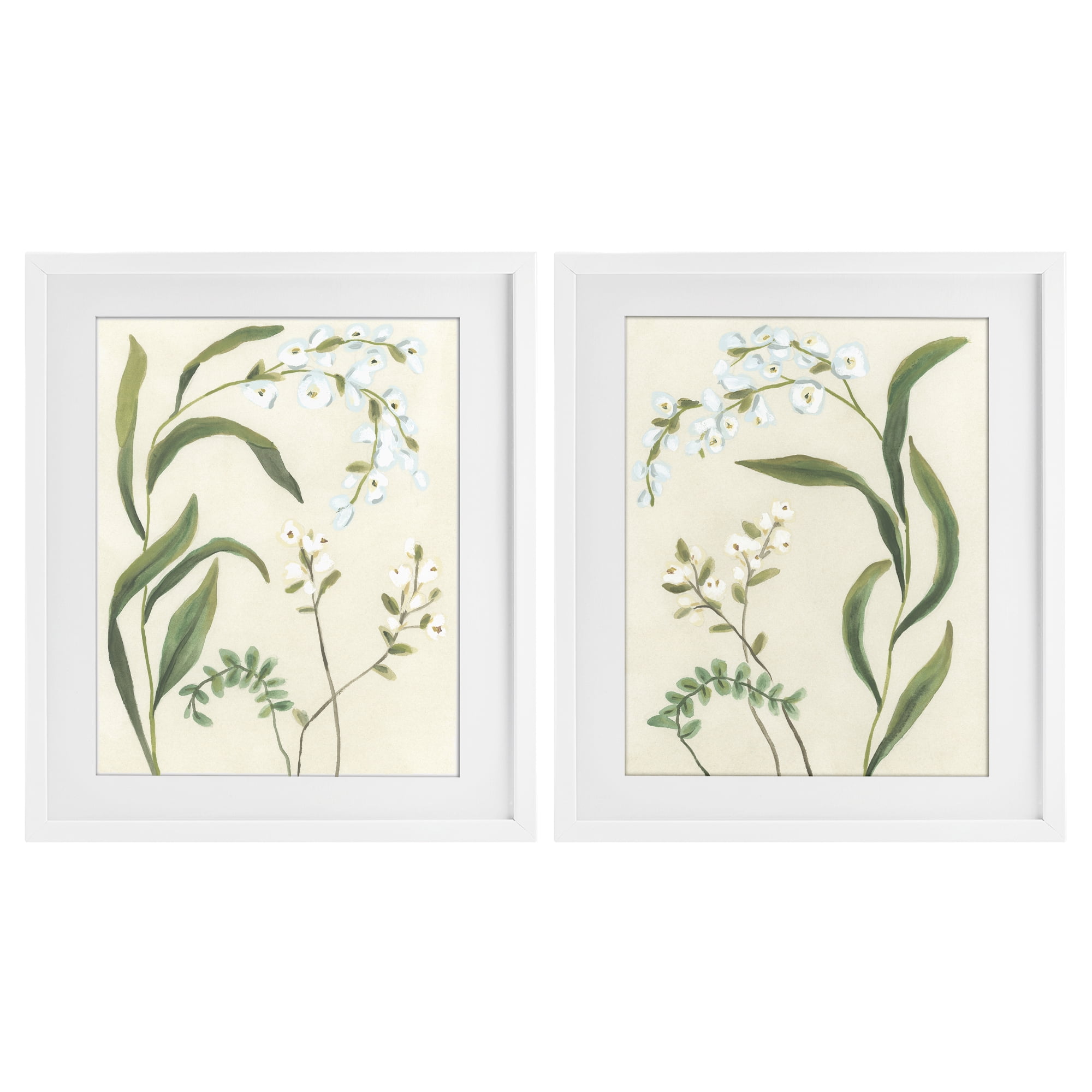 Stupell Industries Vintage Snowdrop Stems 2 Piece White Framed Print Under Glass Set, design by June Erica Vess