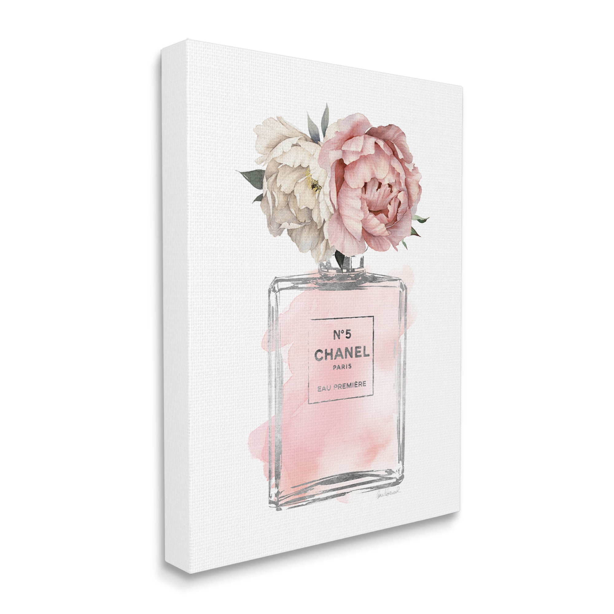 Vintage Pink Floral Fragrance Bottle Canvas Wall Art, 36 x 48