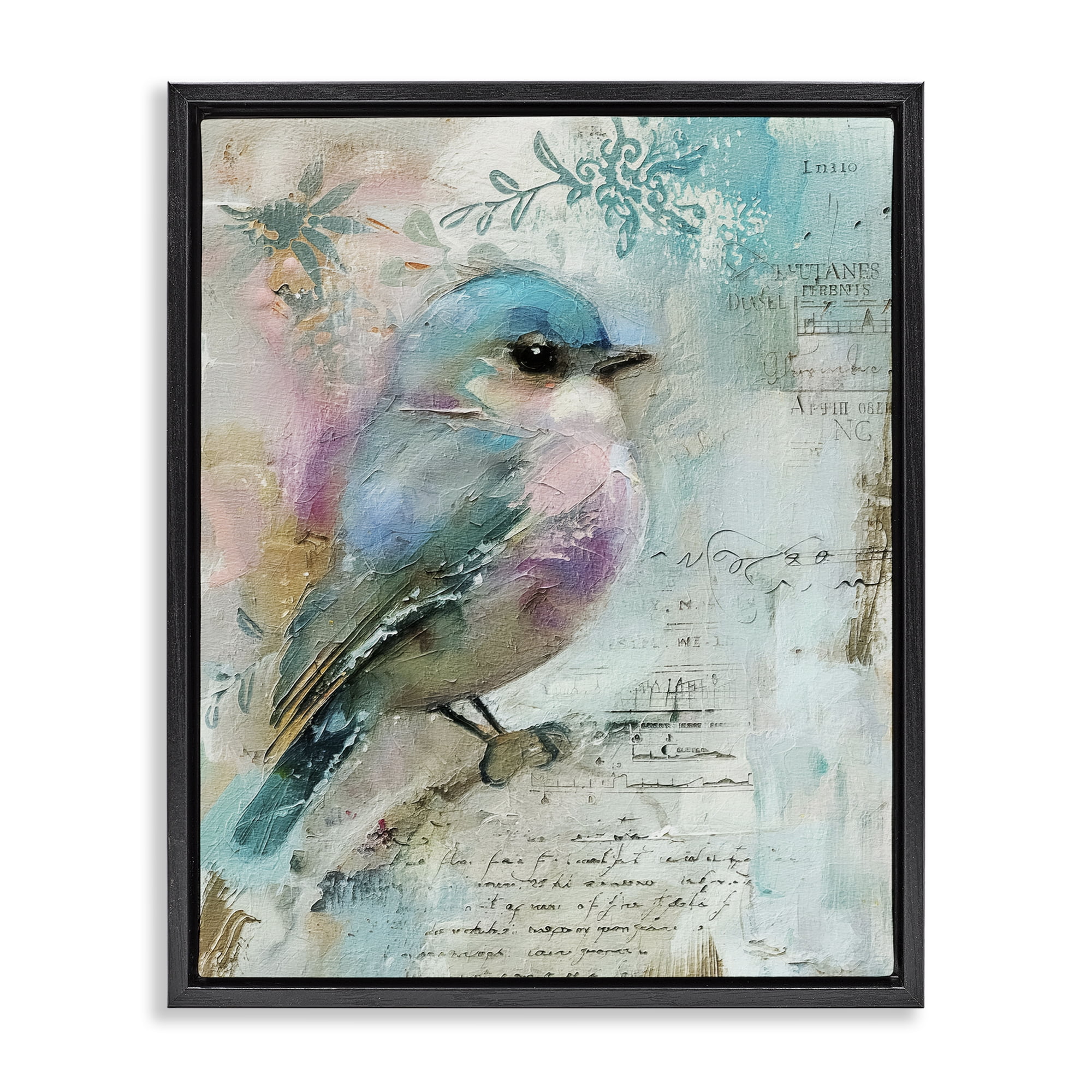 Stupell Industries Vintage Soft Pastel Bird Animals Painting Black Floater Framed Canvas Art Print Wall Art, 25 x 31