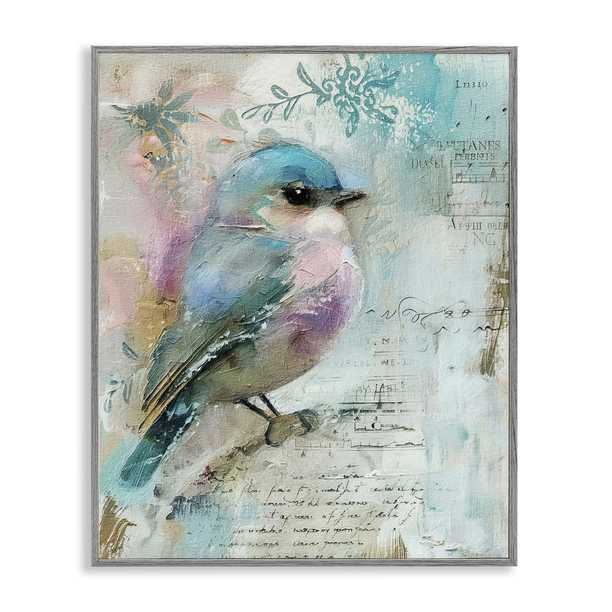 Stupell Industries Vintage Soft Pastel Bird Animals Painting Gray Framed Art Print Wall Art, 24 x 30