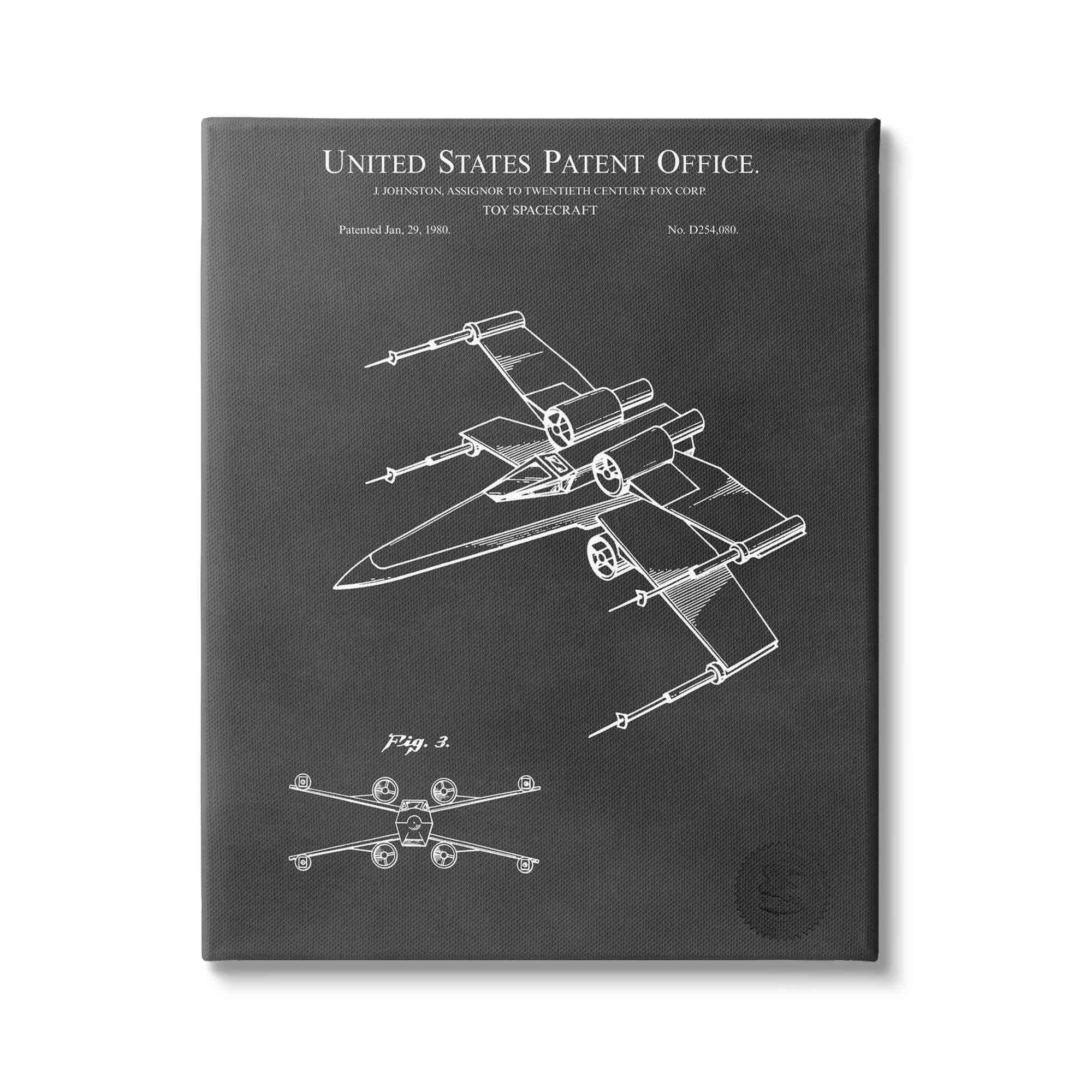 Stupell Industries Vintage Spacecraft Aircraft Patent Office Diagram Blueprint Canvas Wall Art, 24 x 30, Design by Karl Hronek