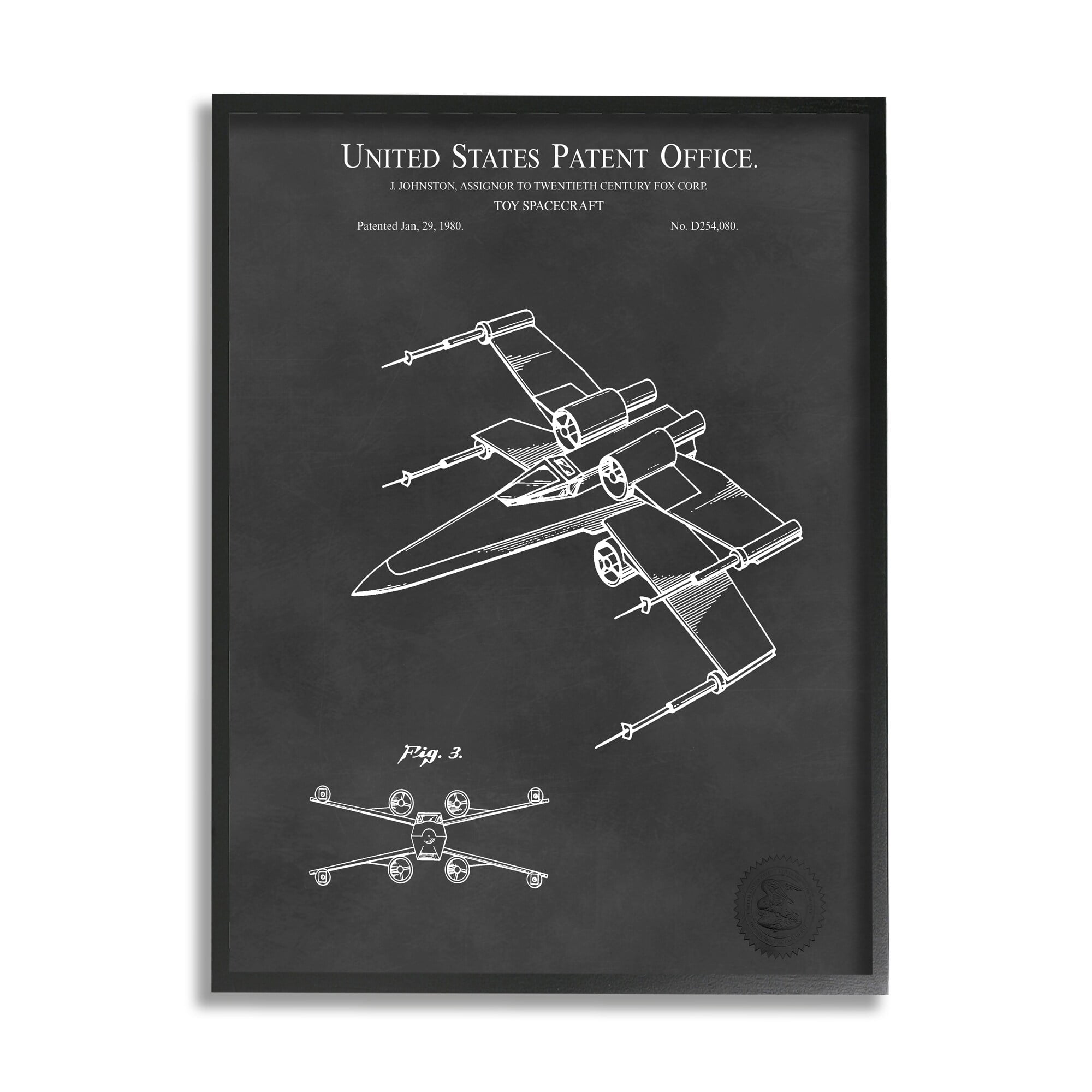 Stupell Industries Vintage Spacecraft Aircraft Patent Office Diagram Blueprint Framed Wall Art, 11 x 14, Design by Karl Hronek