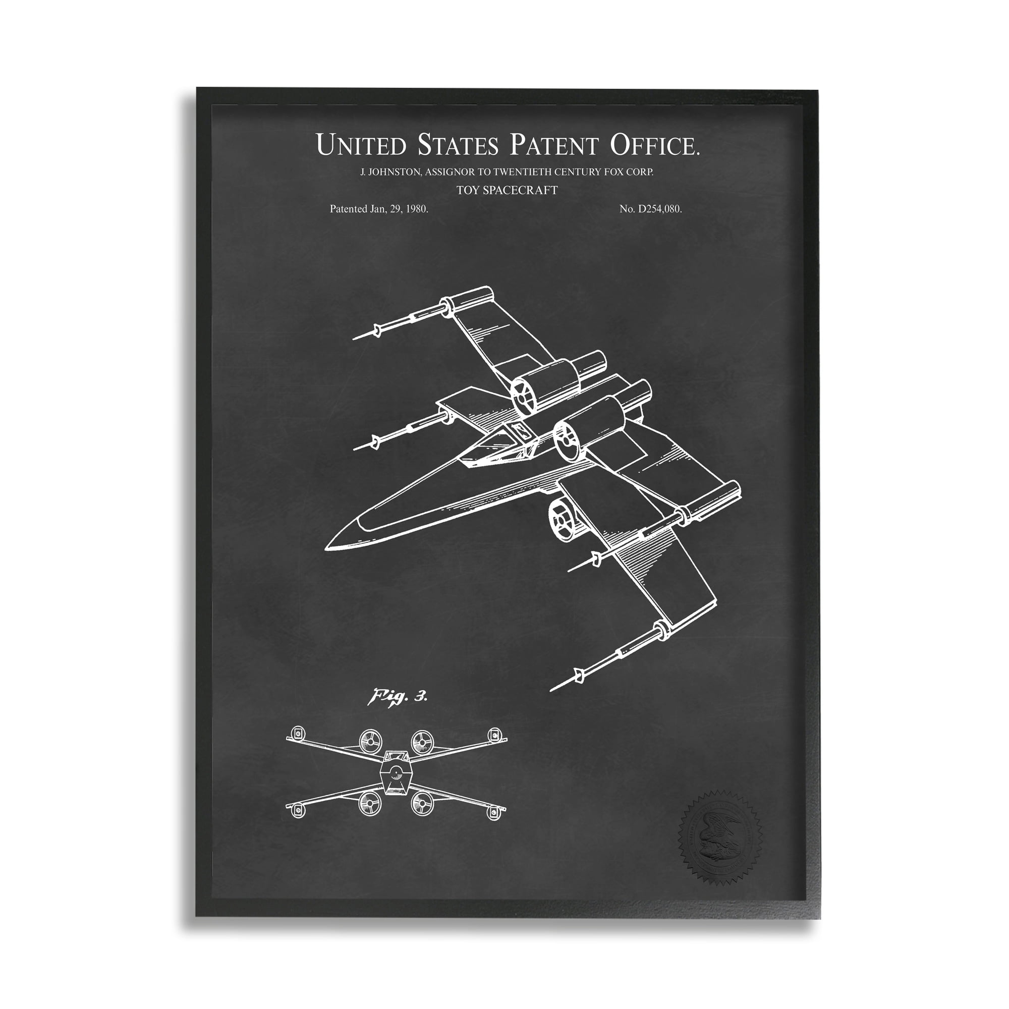 Stupell Industries Vintage Spacecraft Aircraft Patent Office Diagram Blueprint Framed Wall Art, 24 x 30, Design by Karl Hronek