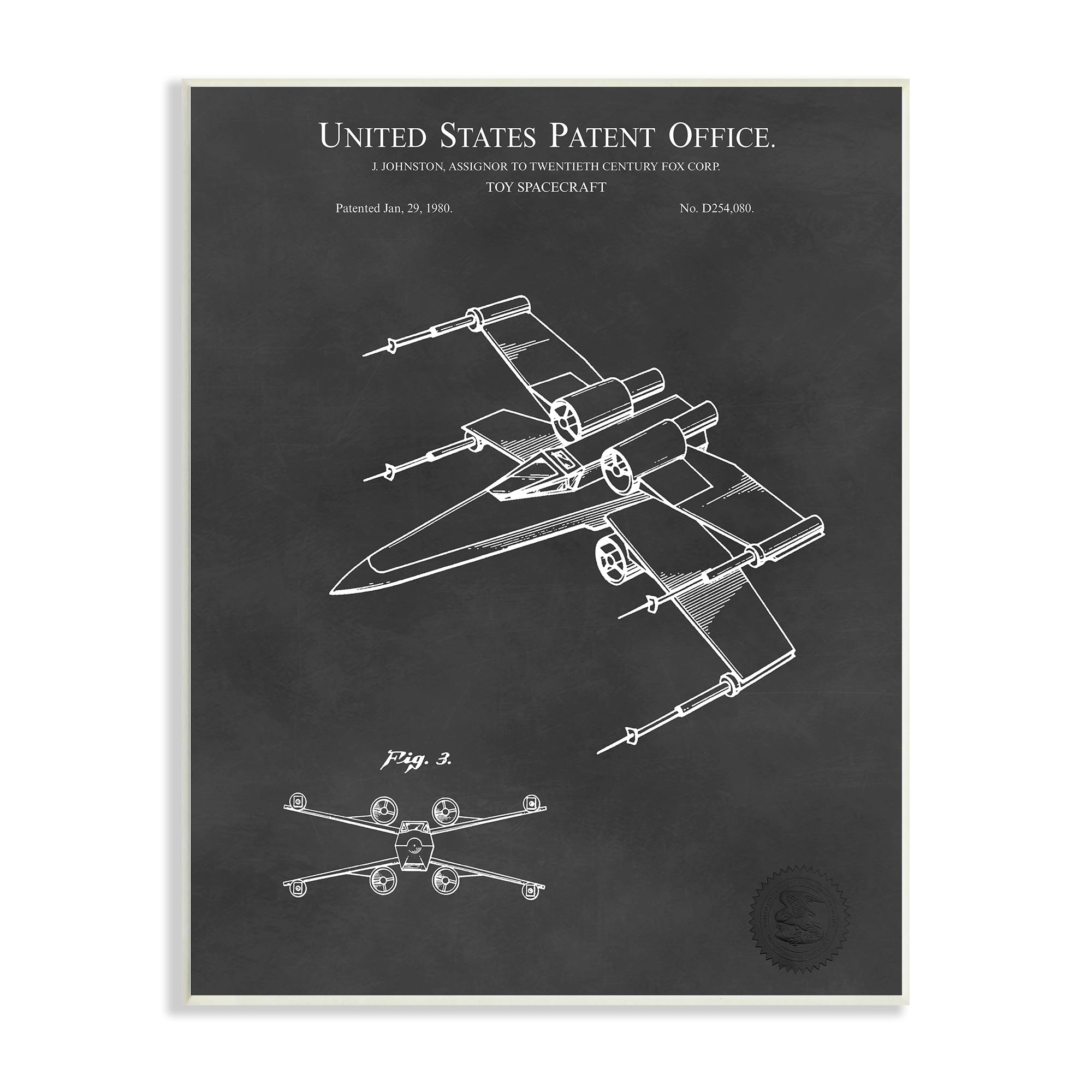 Stupell Industries Vintage Spacecraft Aircraft Patent Office Diagram Blueprint Wood Wall Art, 13 x 19, Design by Karl Hronek
