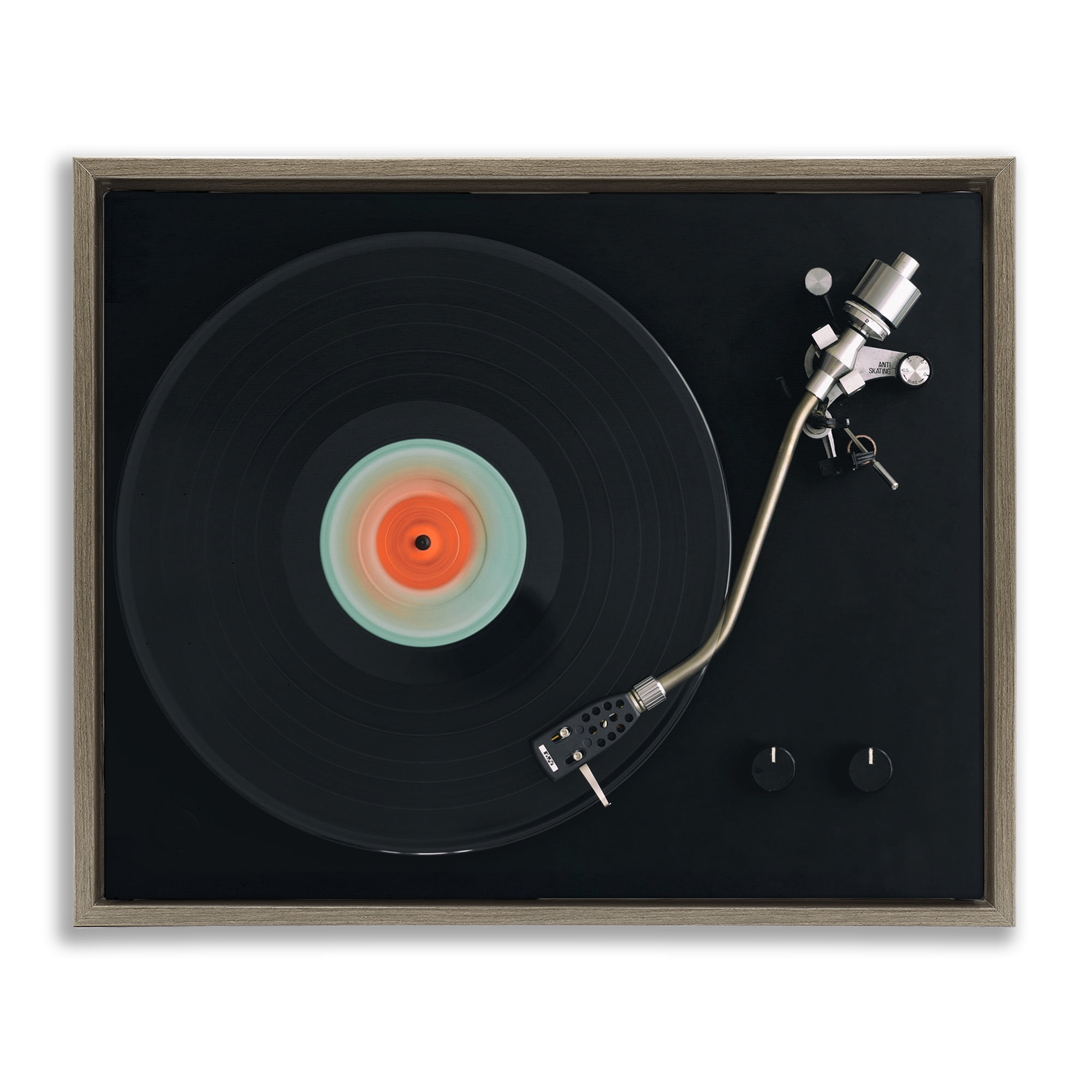 Stupell Industries Vintage Spinning Record Brown Framed Floater Canvas Wall Art, design by Tom Quartermaine