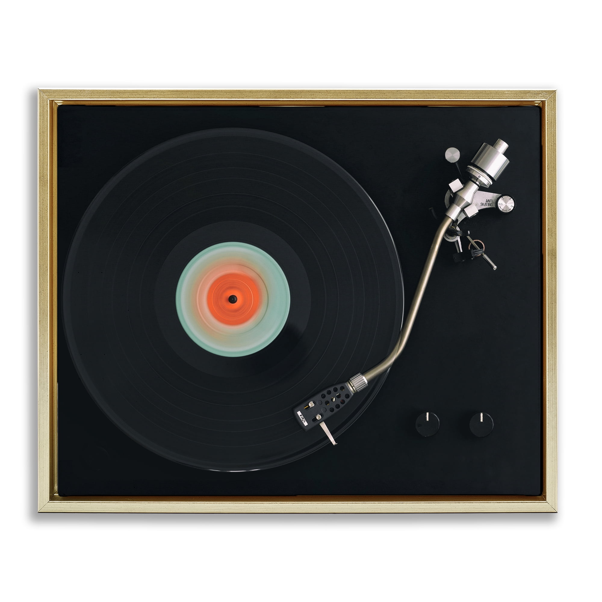 Stupell Industries Vintage Spinning Record Gold Framed Floater Canvas Wall Art, design by Tom Quartermaine