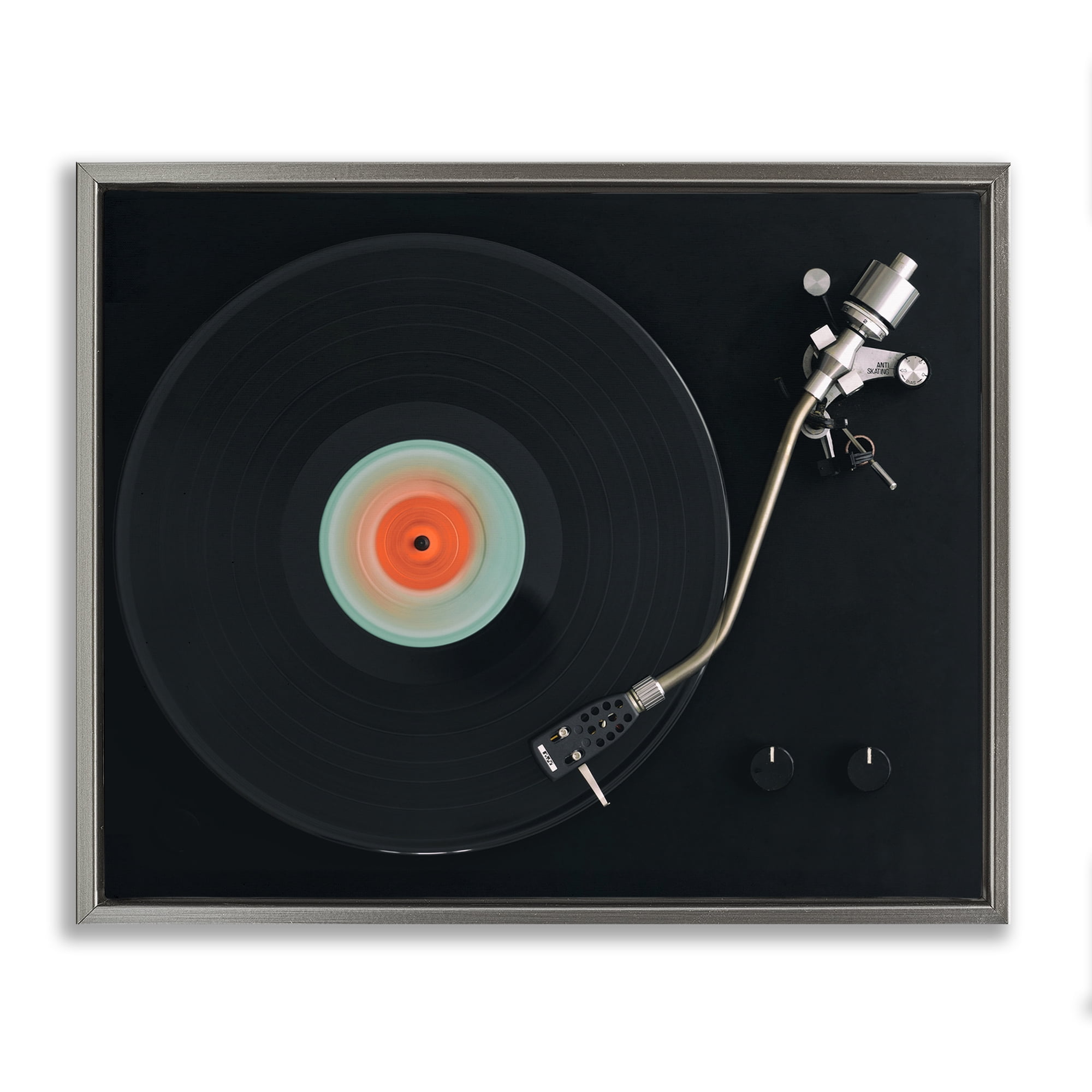 Stupell Industries Vintage Spinning Record Gray Framed Floater Canvas Wall Art, design by Tom Quartermaine
