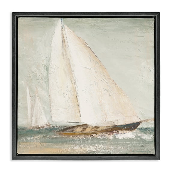 Stupell Industries Vintage Splashing Sailboat Transportation Painting Black Floater Framed Canvas Art Print Wall Art, 18 x 18