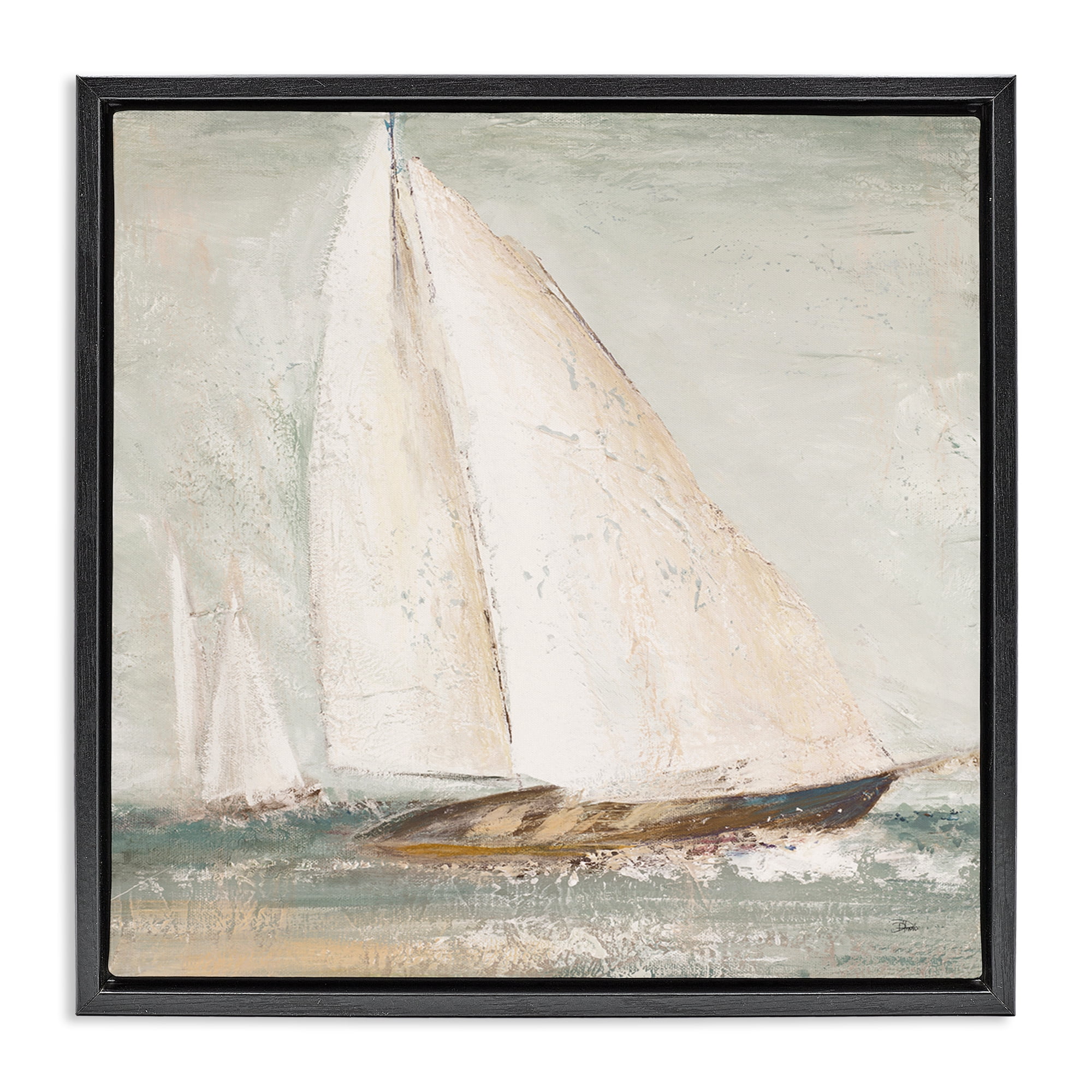Stupell Industries Vintage Splashing Sailboat Transportation Painting Black Floater Framed Canvas Art Print Wall Art, 25 x 25