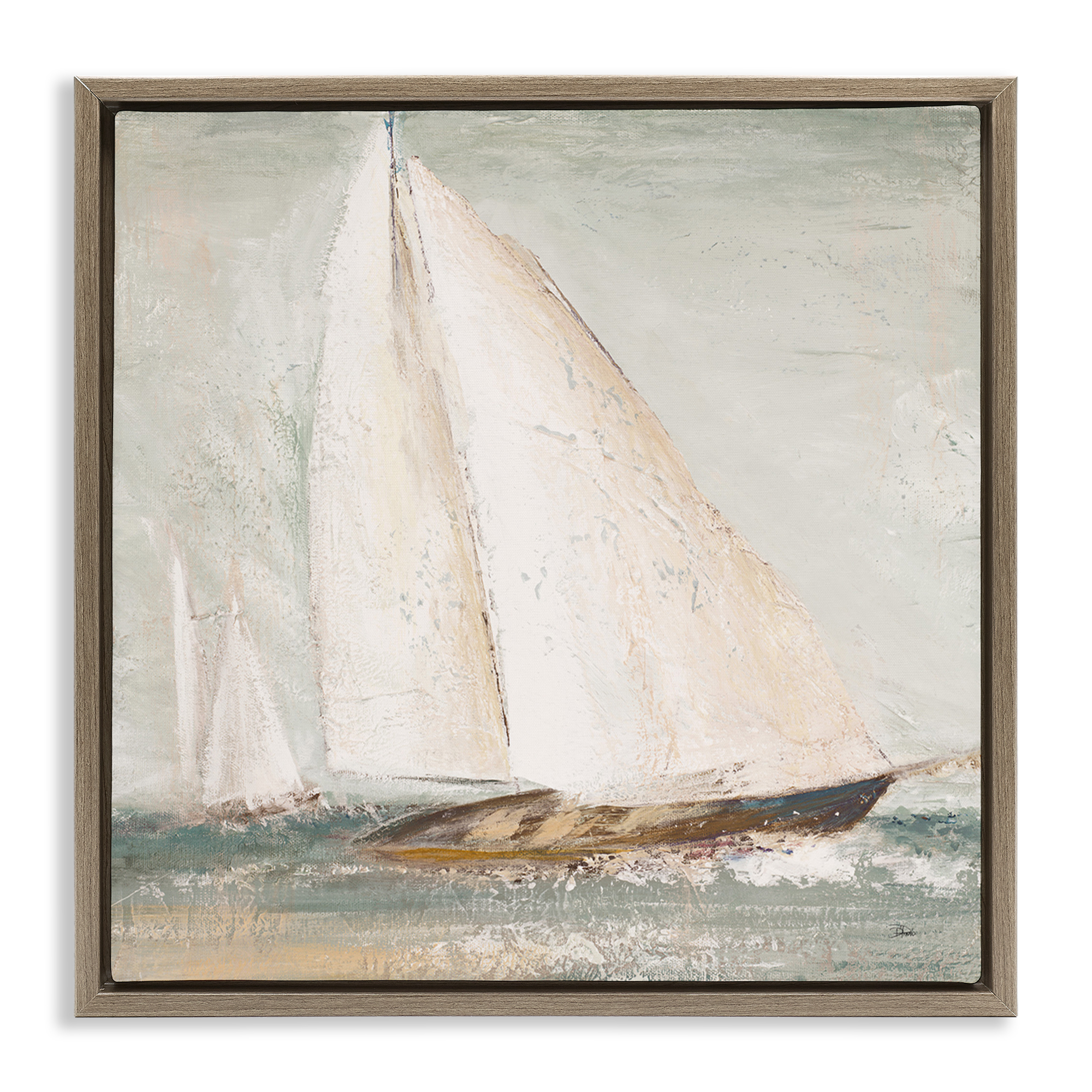 Stupell Industries Vintage Splashing Sailboat Transportation Painting Brown Floater Framed Canvas Art Print Wall Art, 18 x 18