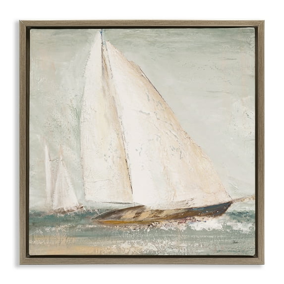 Stupell Industries Vintage Splashing Sailboat Transportation Painting Brown Floater Framed Canvas Art Print Wall Art, 18 x 18