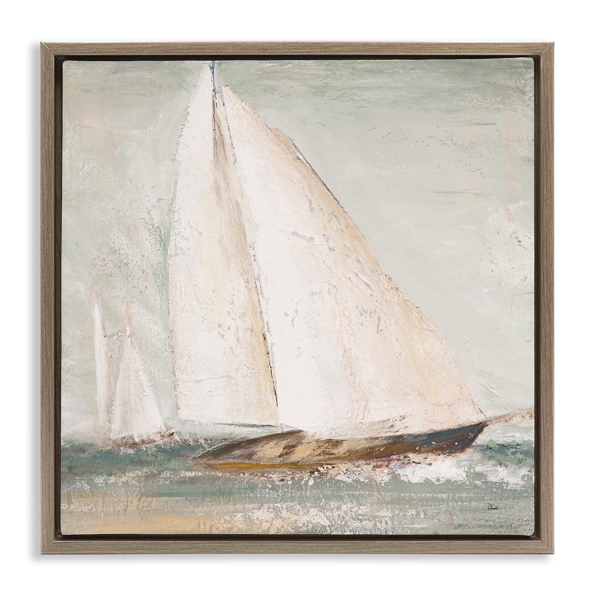 Stupell Industries Vintage Splashing Sailboat Transportation Painting Brown Floater Framed Canvas Art Print Wall Art, 25 x 25