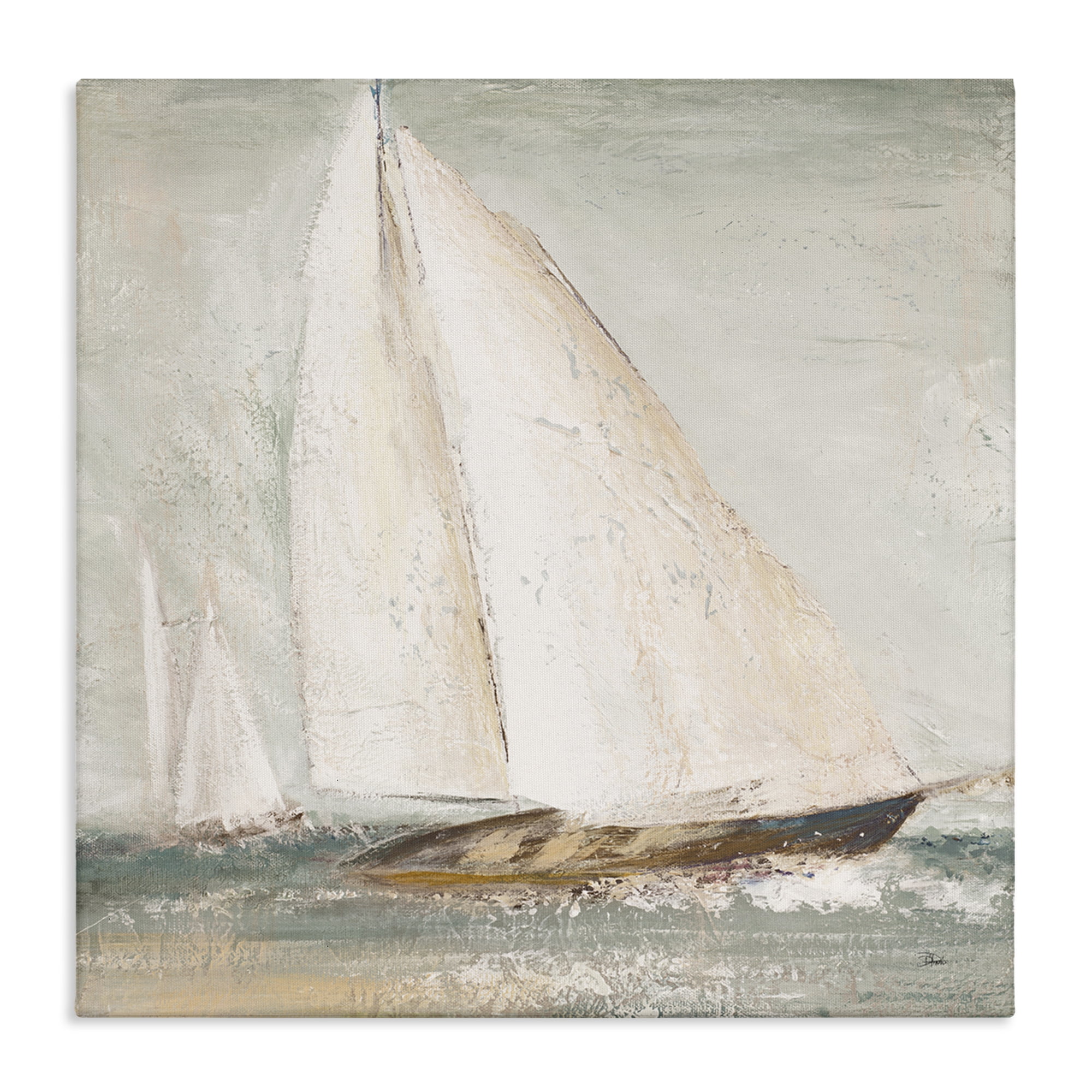 Stupell Industries Vintage Splashing Sailboat Transportation Painting Gallery Wrapped Canvas Art Print Wall Art, 17 x 17