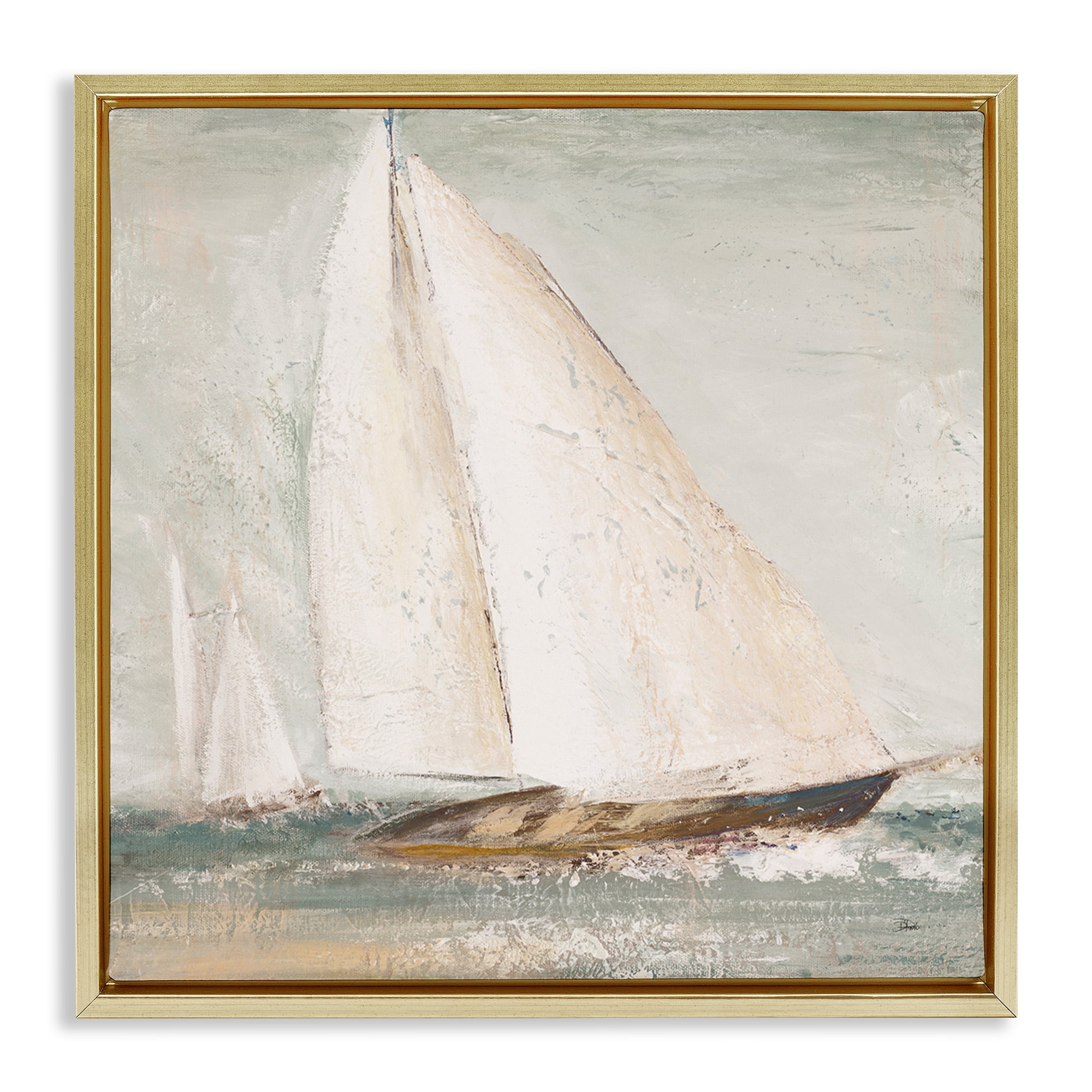 Stupell Industries Vintage Splashing Sailboat Transportation Painting Gold Floater Framed Canvas Art Print Wall Art, 18 x 18