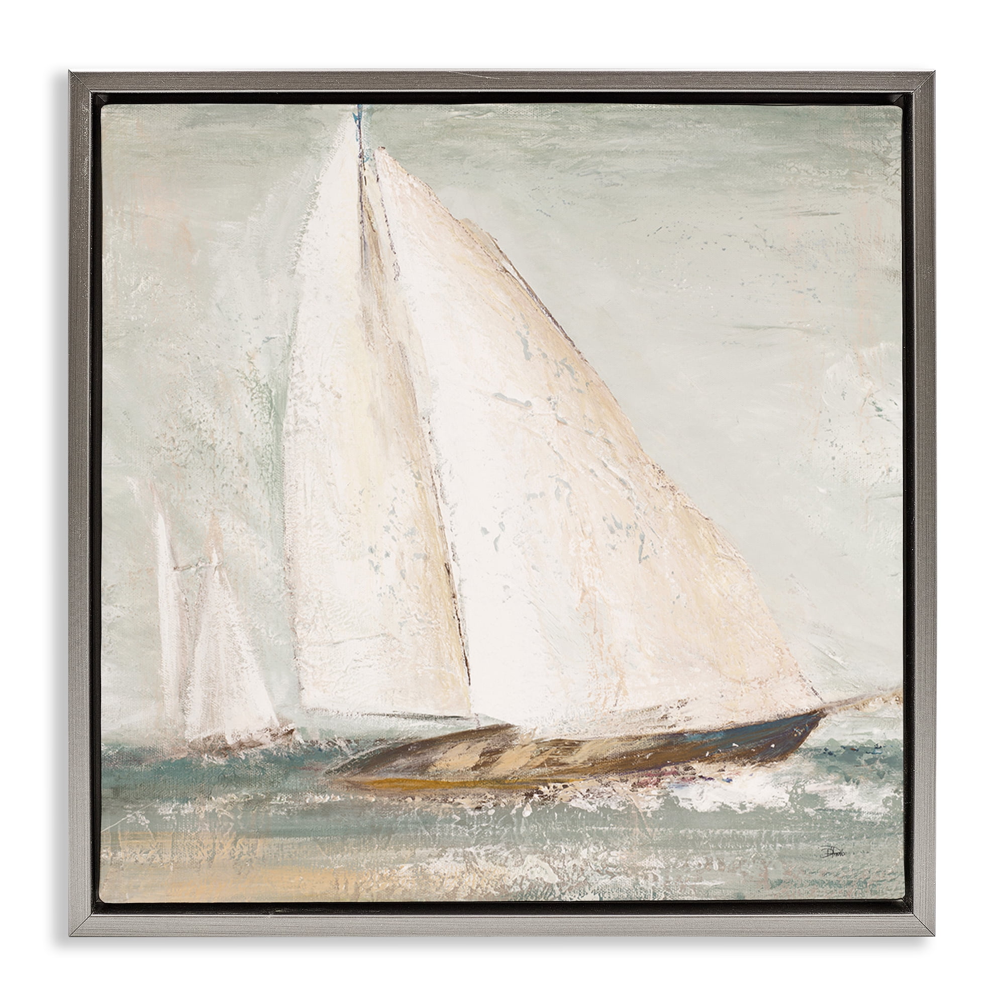 Stupell Industries Vintage Splashing Sailboat Transportation Painting Gray Floater Framed Canvas Art Print Wall Art, 18 x 18