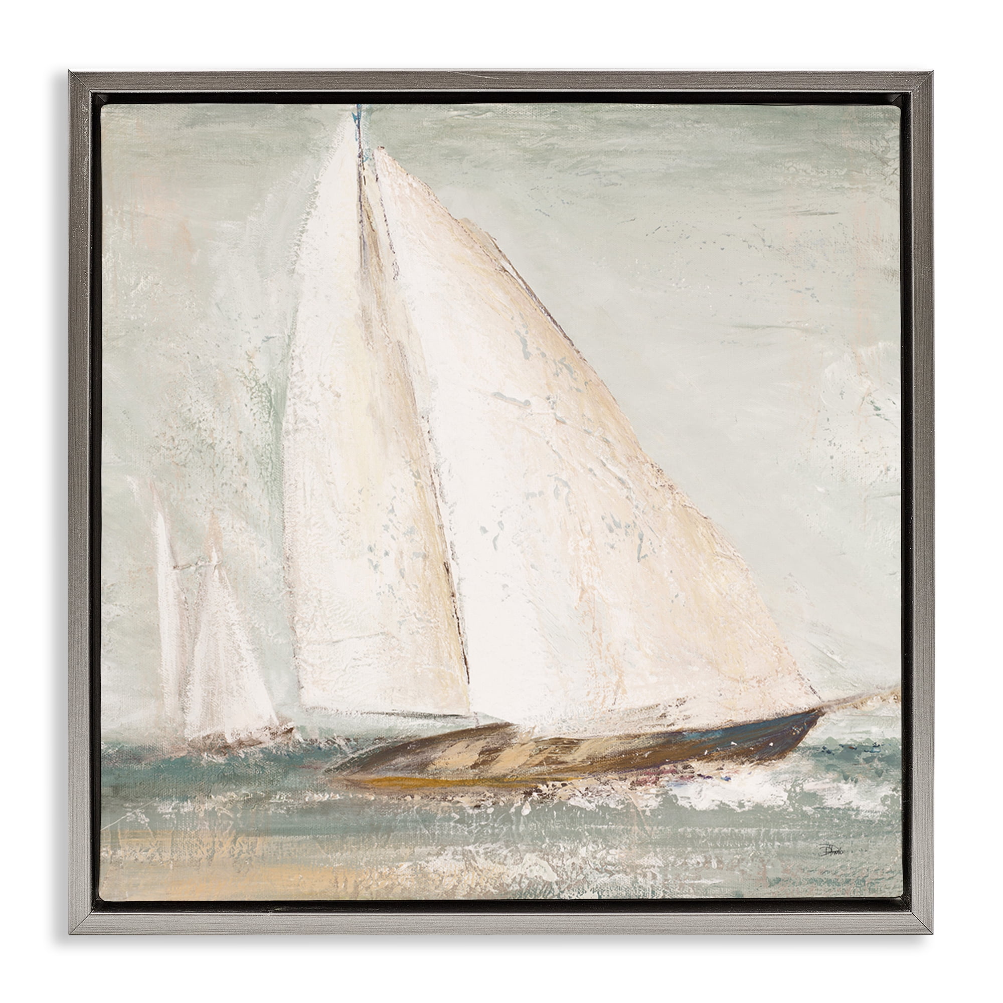 Stupell Industries Vintage Splashing Sailboat Transportation Painting Gray Floater Framed Canvas Art Print Wall Art, 25 x 25