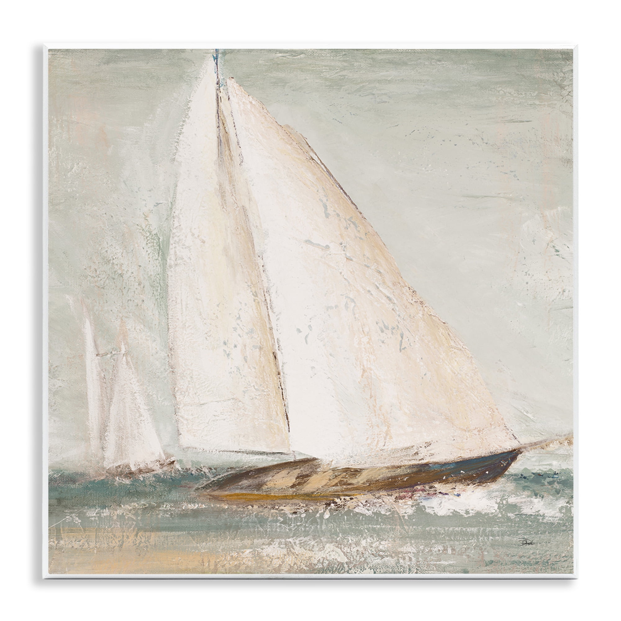 Stupell Industries Vintage Splashing Sailboat Transportation Painting Unframed Art Print Wall Art, 12 x 12