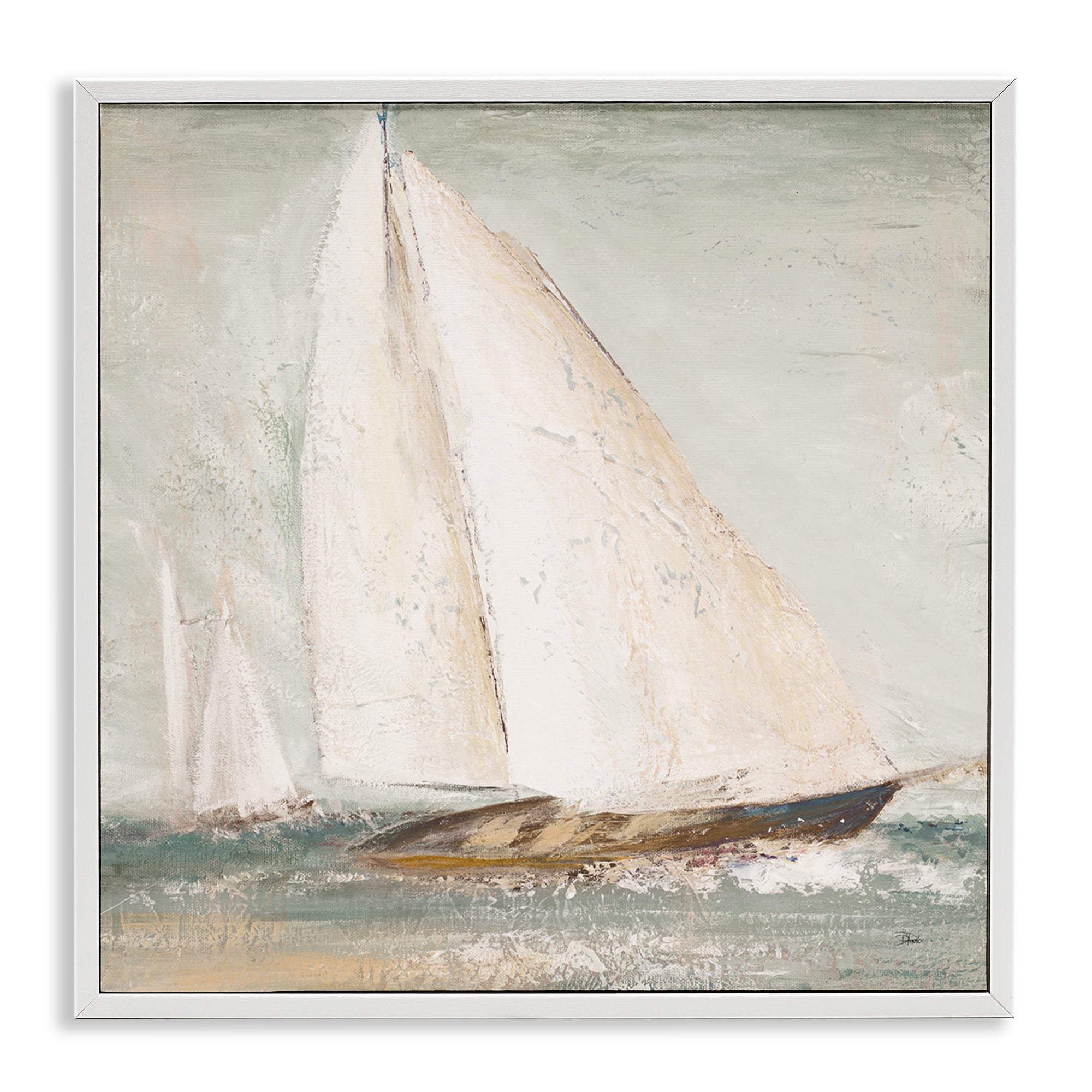 Stupell Industries Vintage Splashing Sailboat Transportation Painting White Framed Art Print Wall Art, 12 x 12