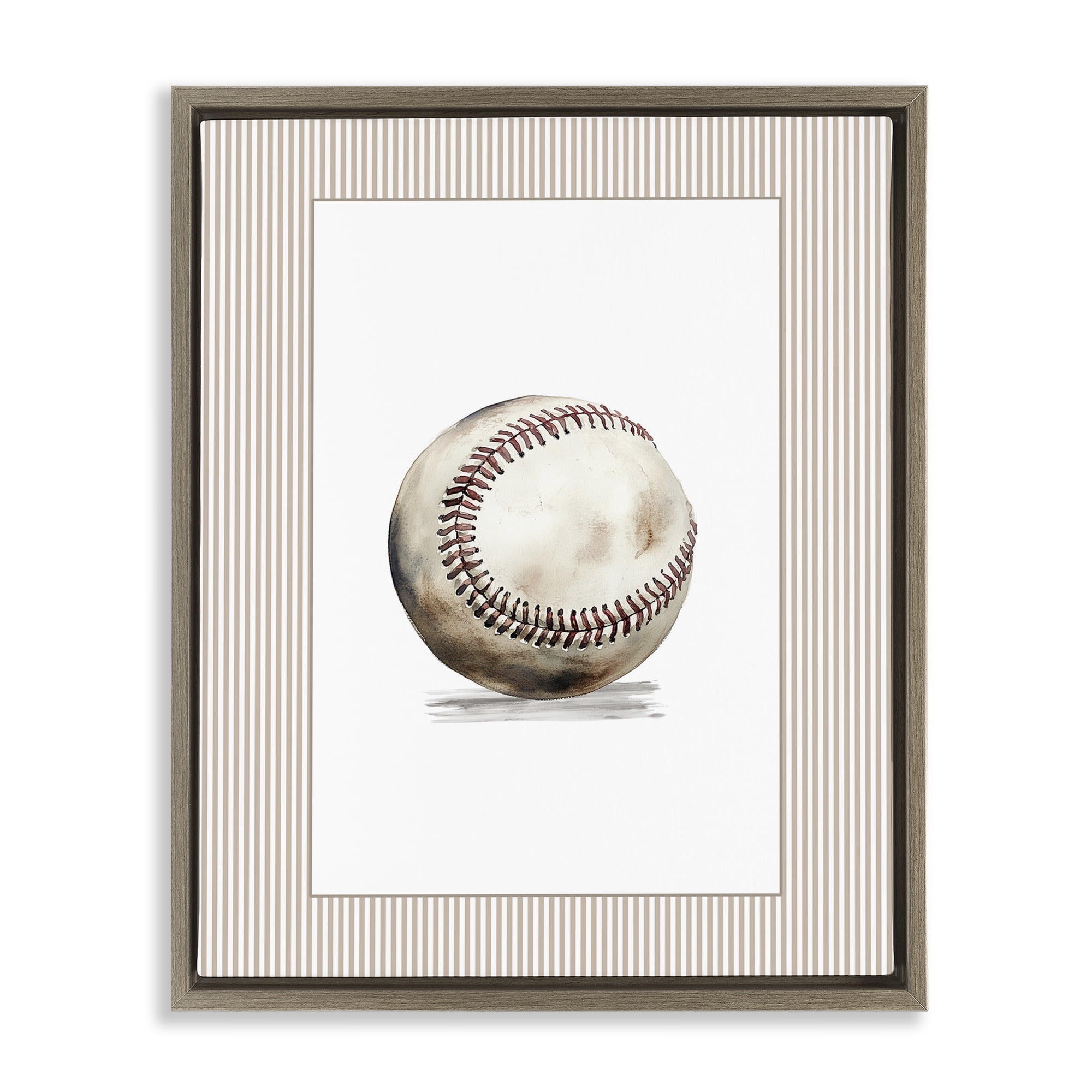 Stupell Industries Vintage Sports Baseball Brown Framed Floater Canvas Wall Art, design by Christine Simpson Art