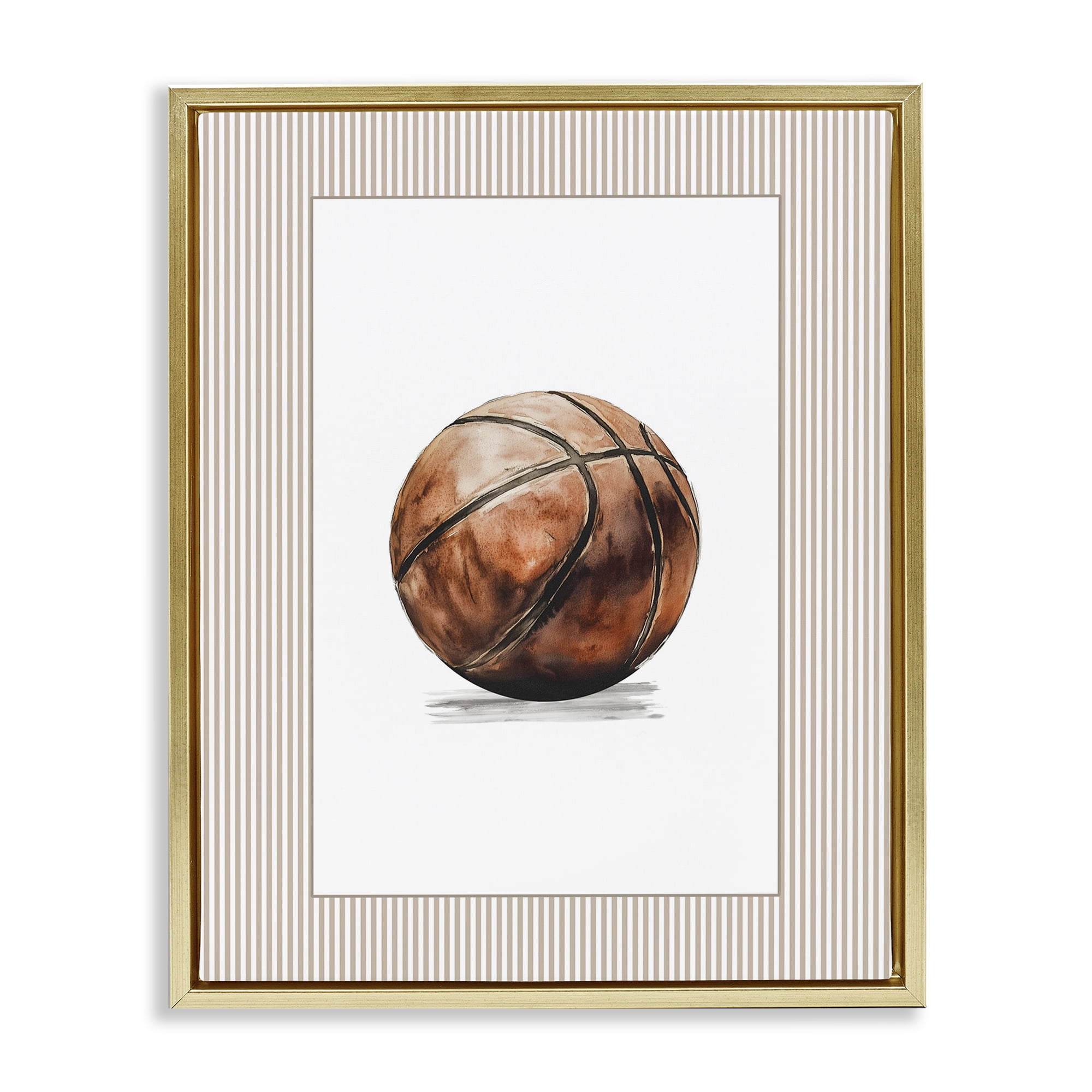 Stupell Industries Vintage Sports Basketball Gold Framed Floater Canvas Wall Art, design by Christine Simpson Art