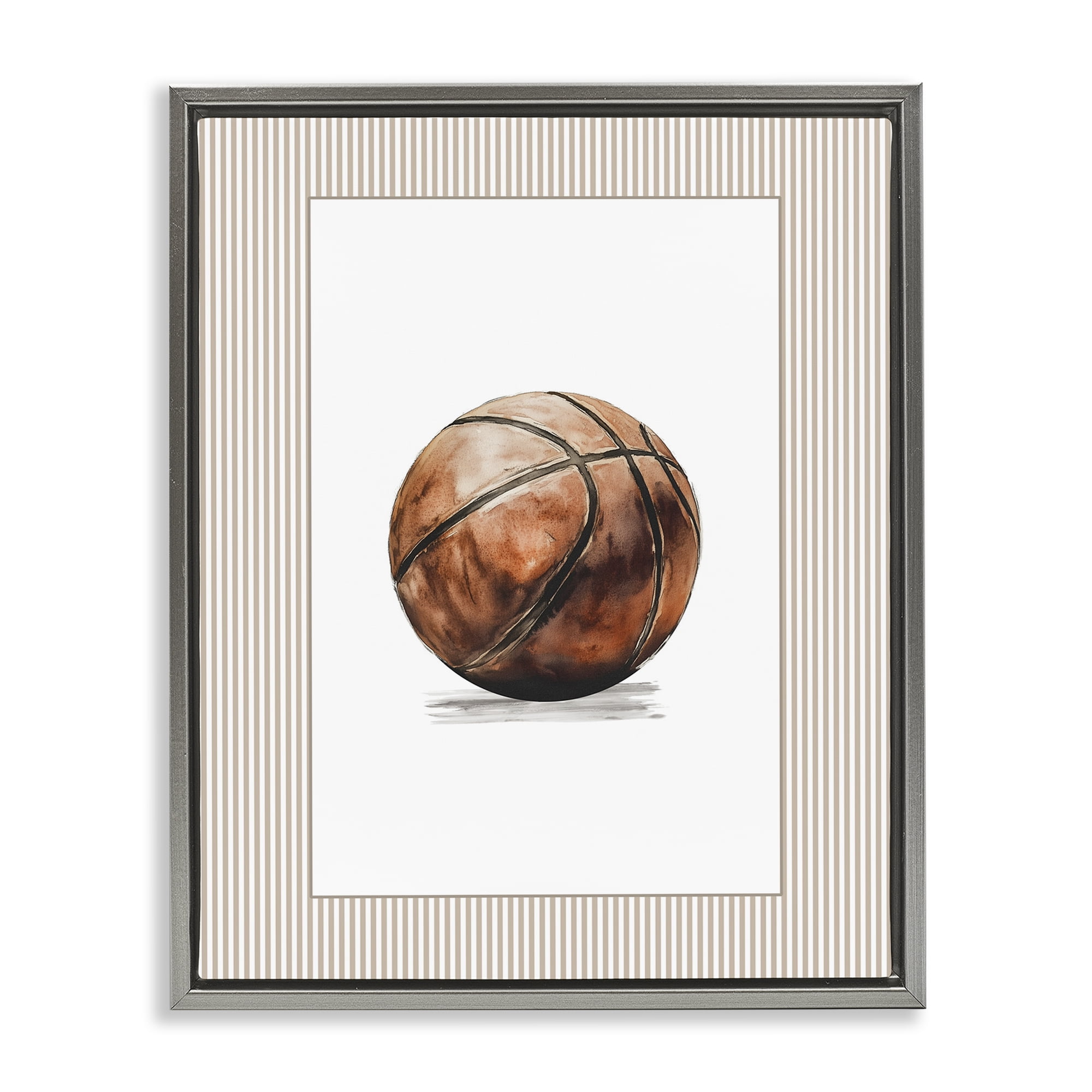 Stupell Industries Vintage Sports Basketball Gray Framed Floater Canvas Wall Art, design by Christine Simpson Art