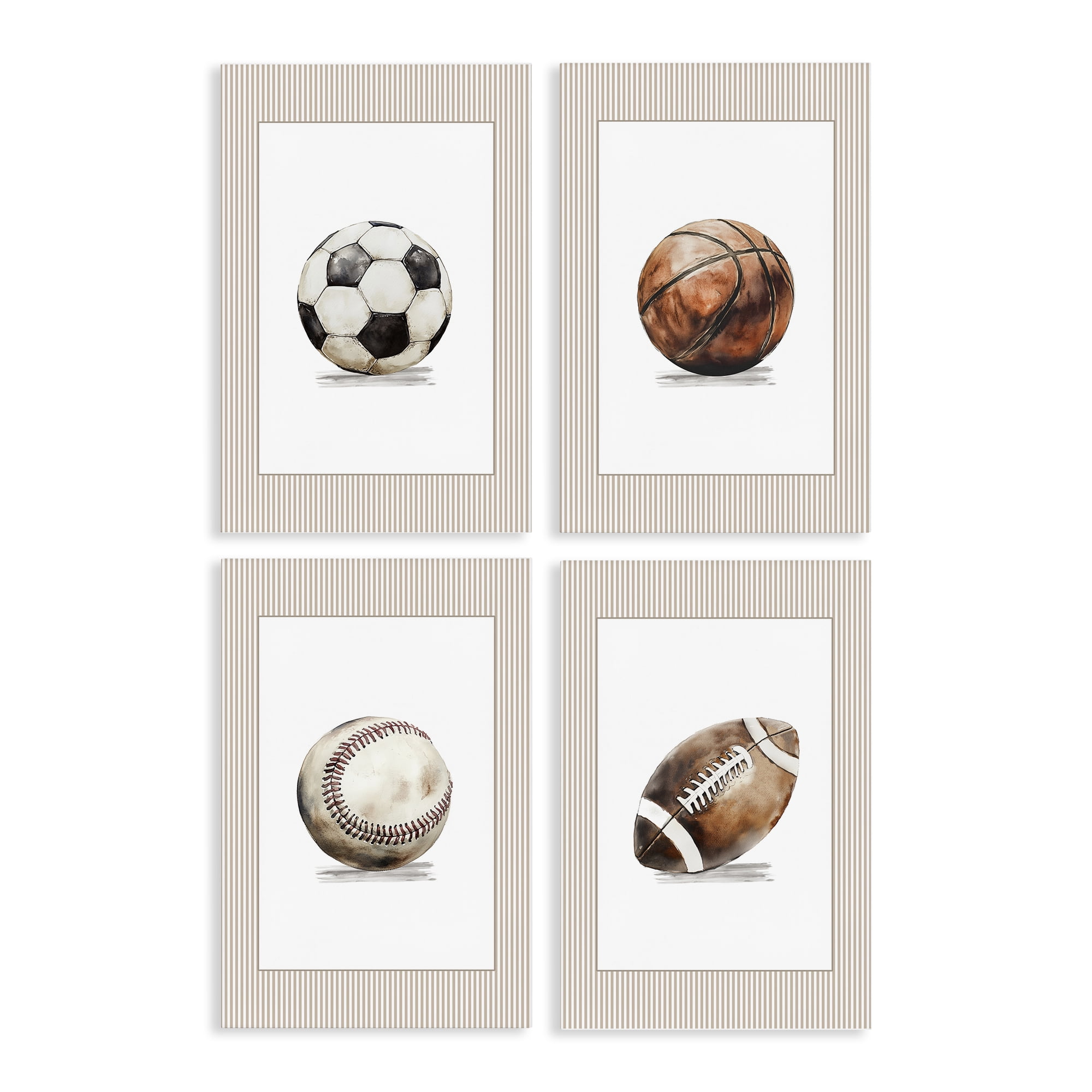 Stupell Industries Vintage Sports Beige Stripes 4 Piece Canvas Wall Art Set, design by Christine Simpson Art