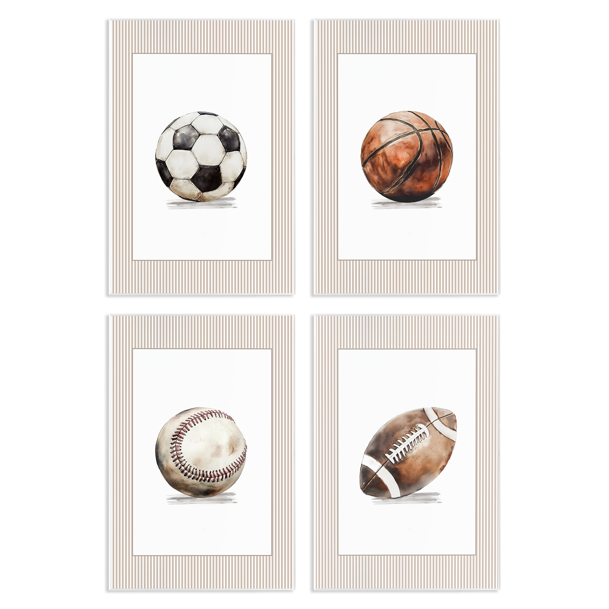 Stupell Industries Vintage Sports Beige Stripes 4 Piece Wall Plaque Art Set, design by Christine Simpson Art
