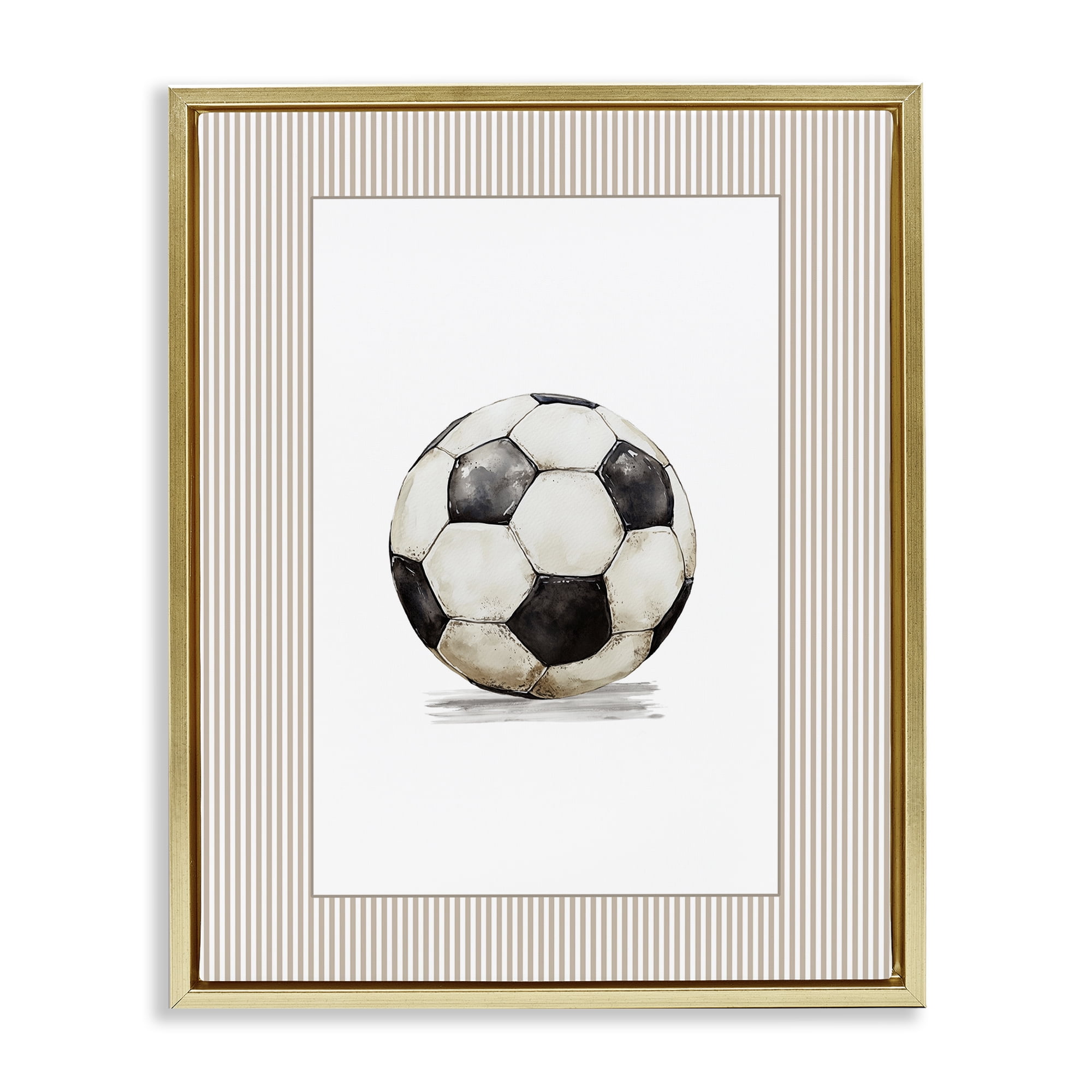 Stupell Industries Vintage Sports Soccer Ball Gold Framed Floater Canvas Wall Art, design by Christine Simpson Art
