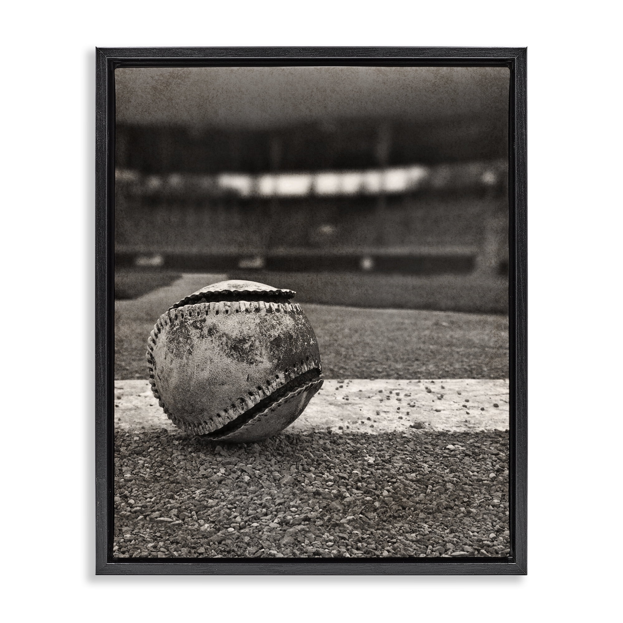 Stupell Industries Vintage Sports Weathered Baseball Black Framed Floater Canvas Wall Art, design by Marcus Prime