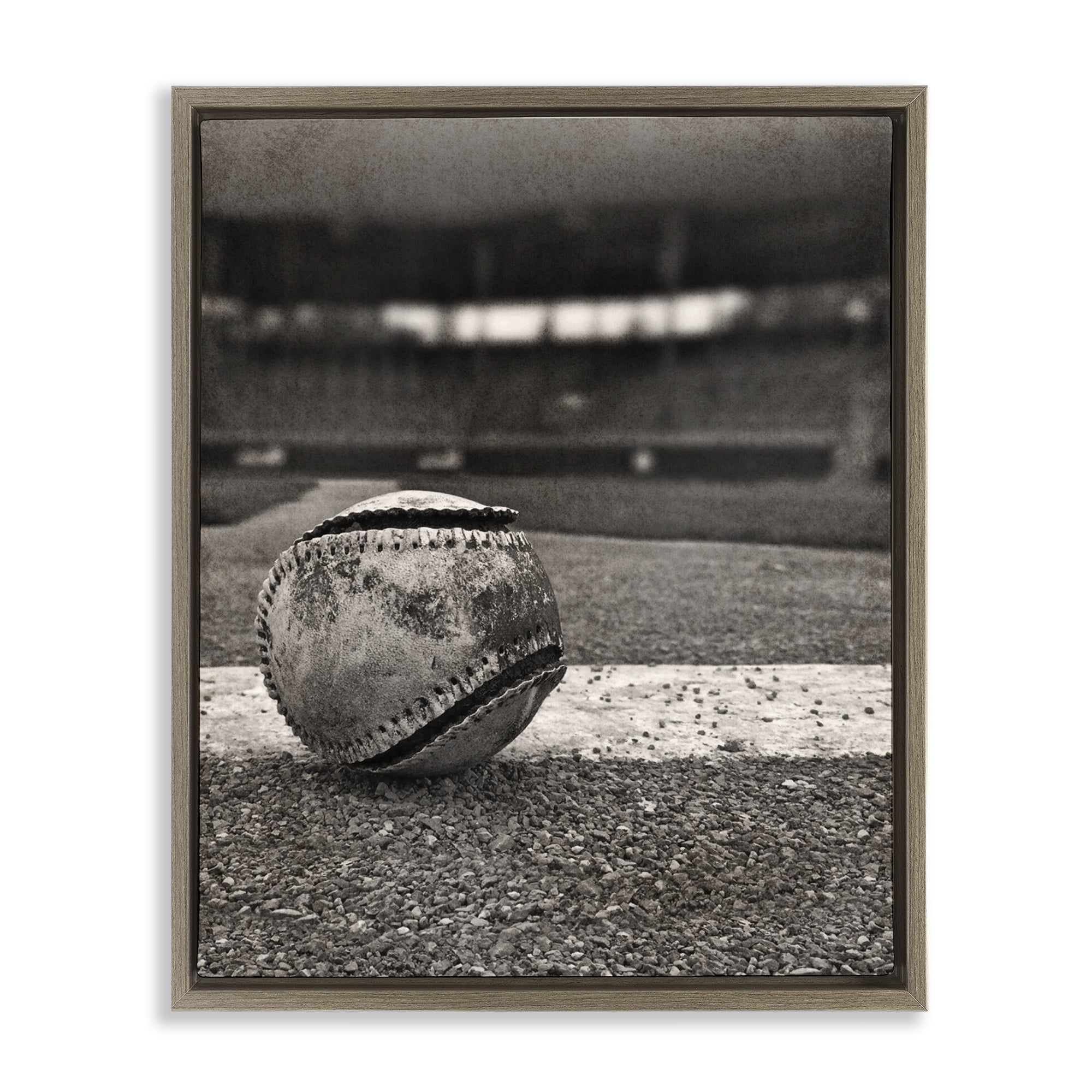 Stupell Industries Vintage Sports Weathered Baseball Brown Framed Floater Canvas Wall Art, design by Marcus Prime