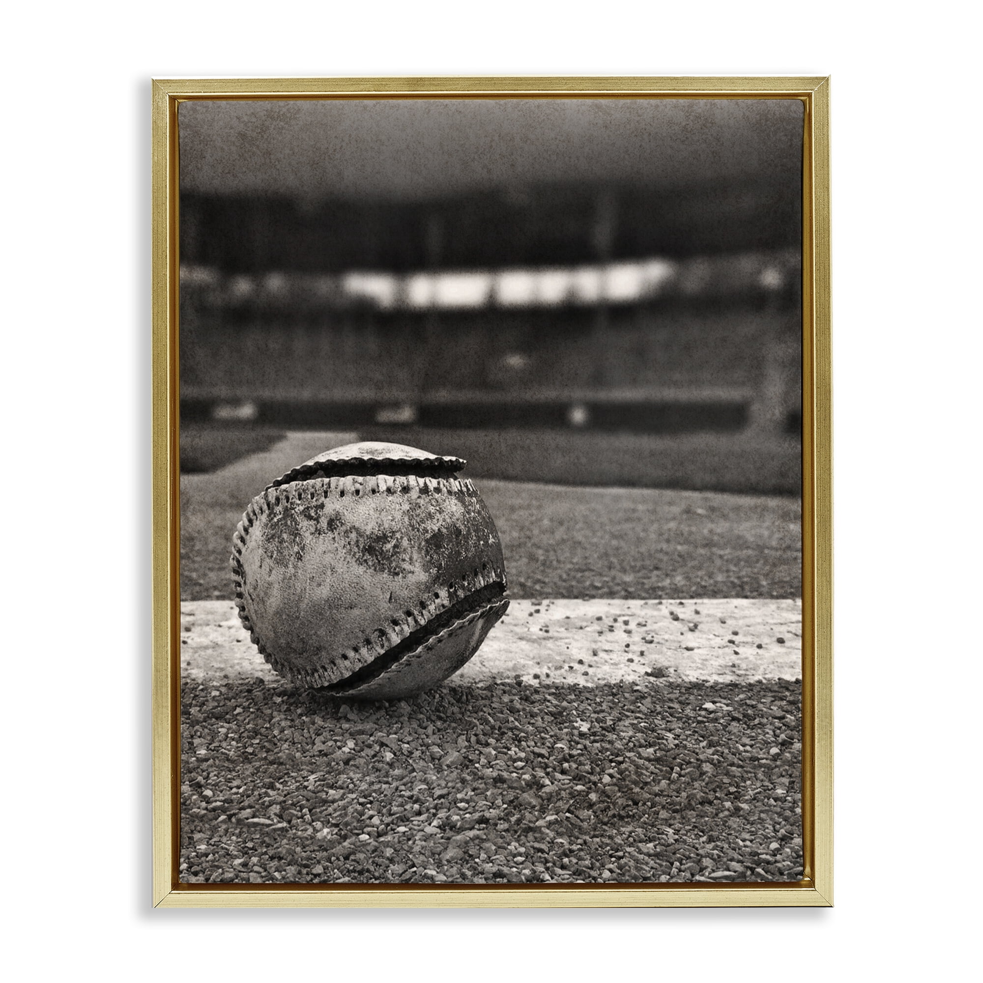 Stupell Industries Vintage Sports Weathered Baseball Gold Framed Floater Canvas Wall Art, design by Marcus Prime