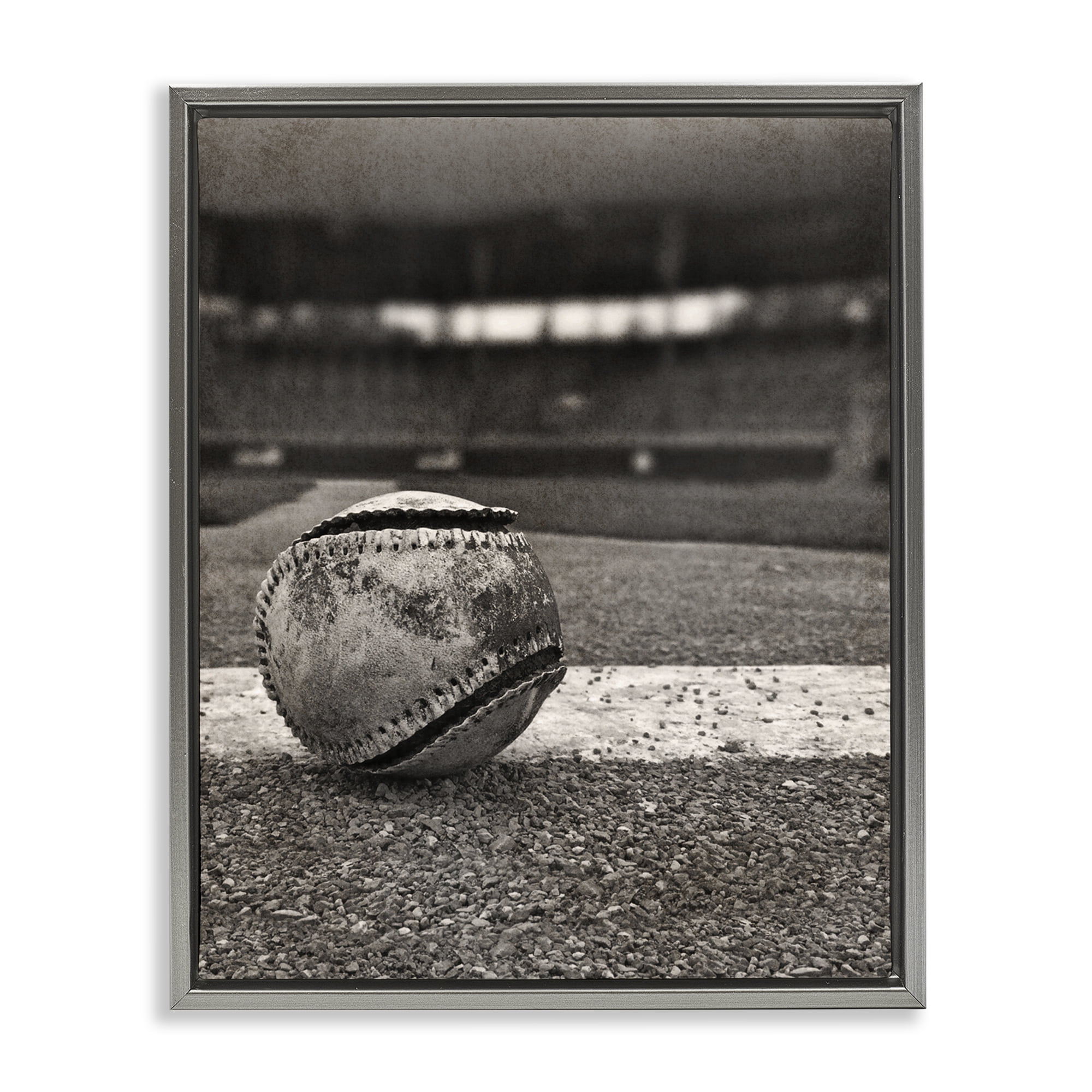 Stupell Industries Vintage Sports Weathered Baseball Gray Framed Floater Canvas Wall Art, design by Marcus Prime