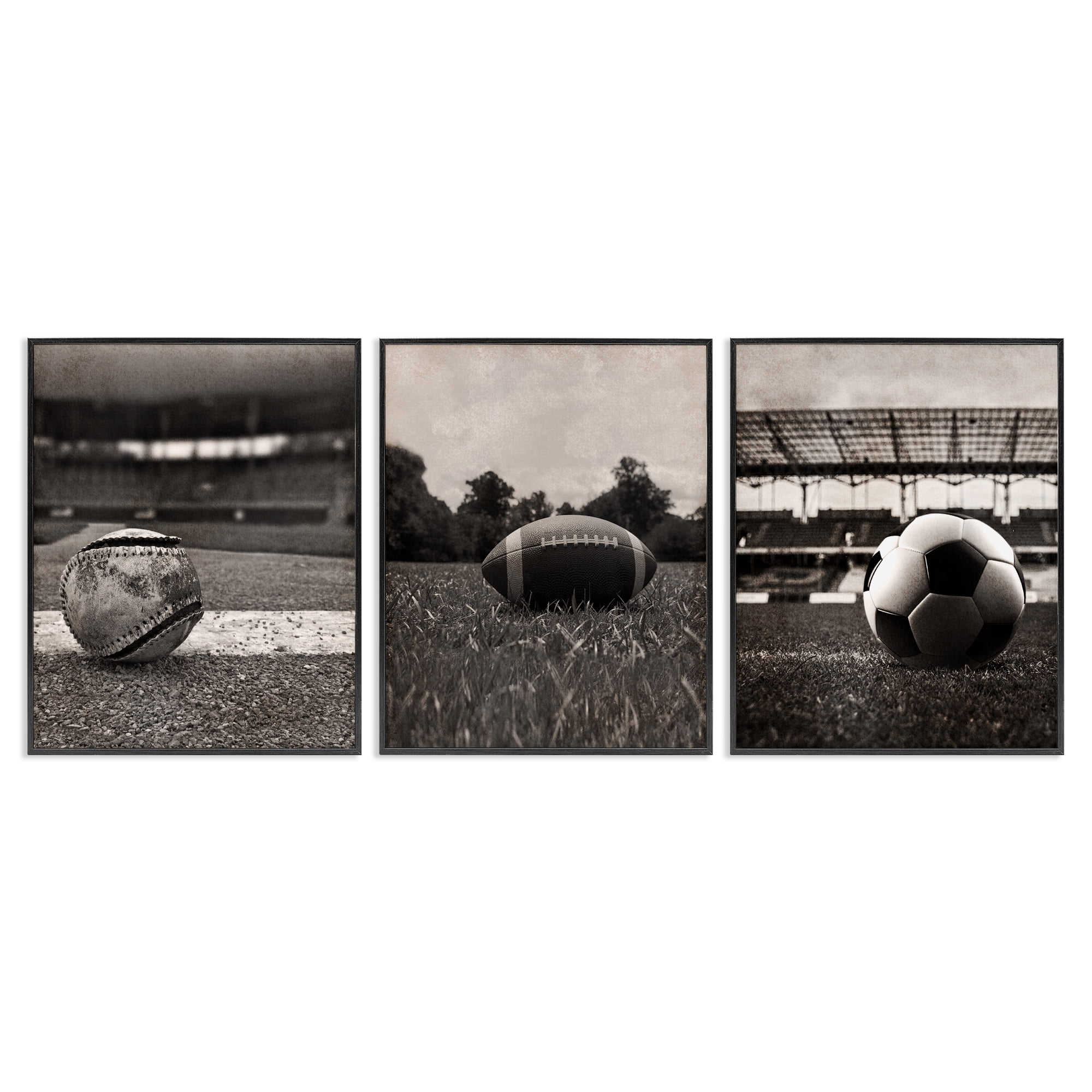 Stupell Industries Vintage Sports on Field 3 Piece Black Framed Giclee Art Set, design by Marcus Prime